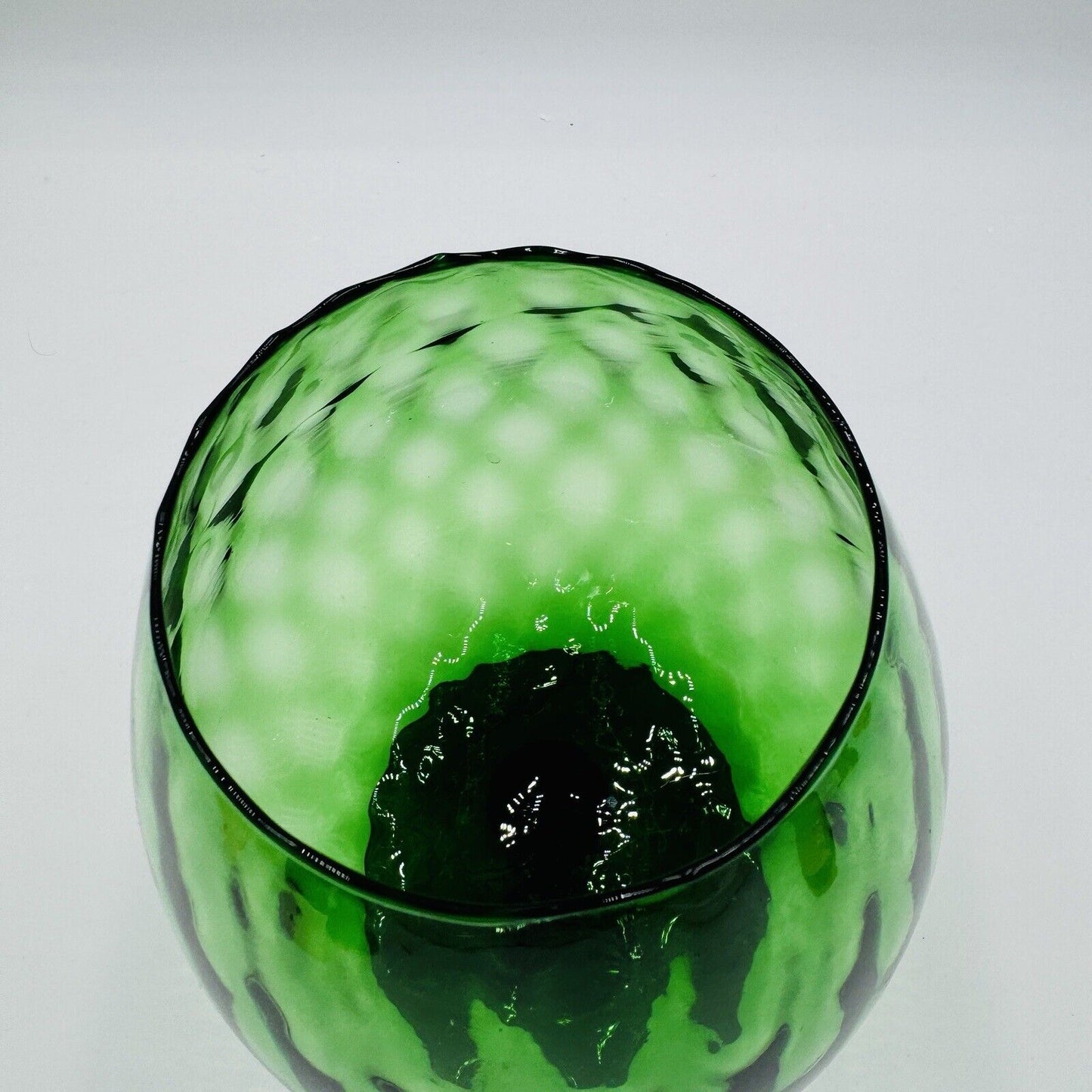 MCM Empoli Green Art Glass Lattice Optic Balloon Compote Footed Snifter Shape 9”