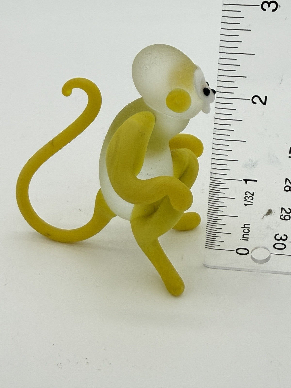 Vintage Hand Blown Art Glass Monkey Yellow White Frosted Figurine 2.5”H