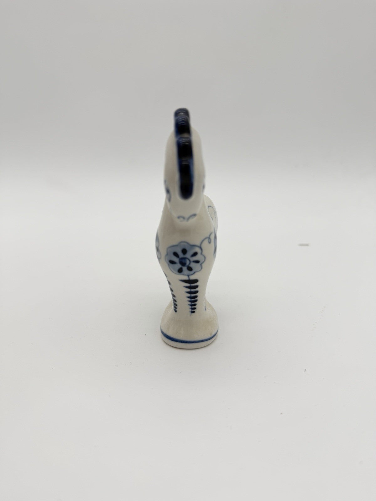 Vtg USSR Art Pottery Gzhel Russia Porcelain White /blue Floral Horse Figurine