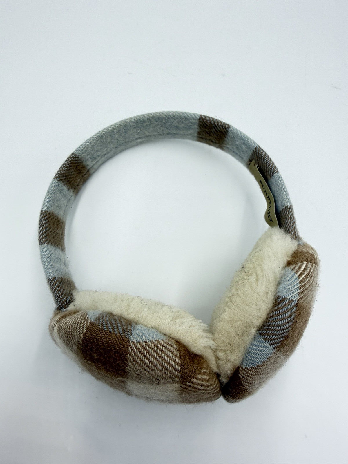 Burberry Earmuffs Cashmere Tan Classic Check Small Kids Light Blue London Englan