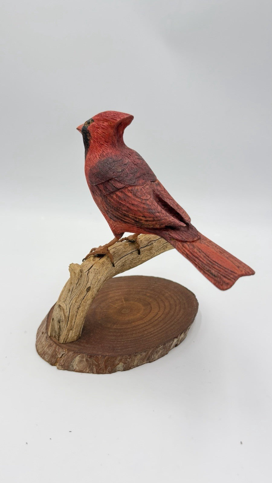 Folk Art Carved 1989 Northern Cardinal Red Wood Carved Bird Sculpture Signed 7.5