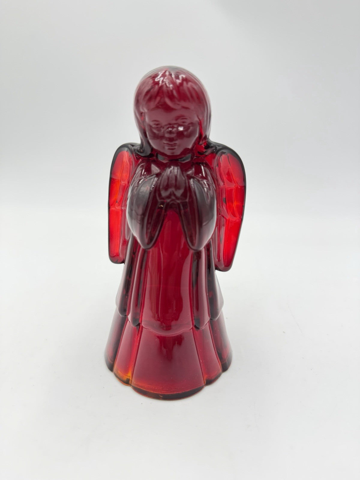 Fenton Art Glass USA Ruby Red Praying Angel Figurine 5.5” Rare Vintage