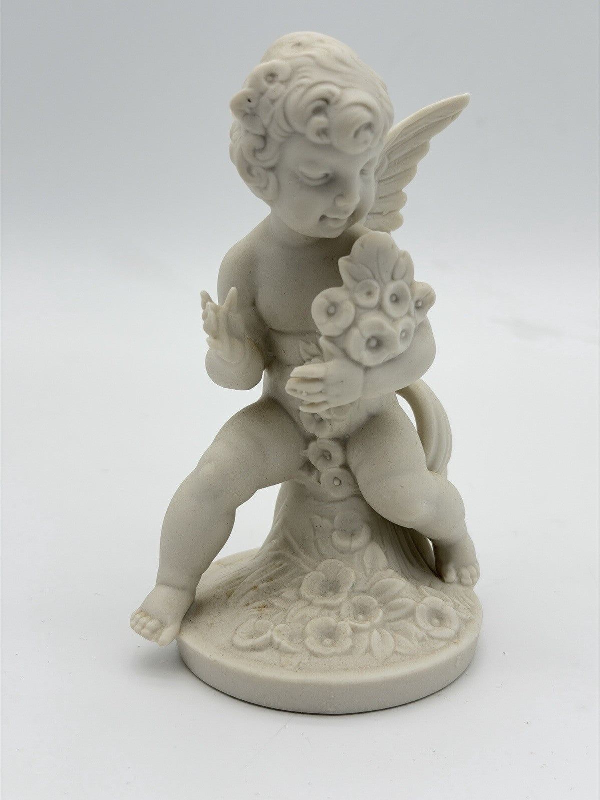 Vtg Dresden Germany White Bisque Porcelain Cherub Cherub Angel SPRING Figurine 5