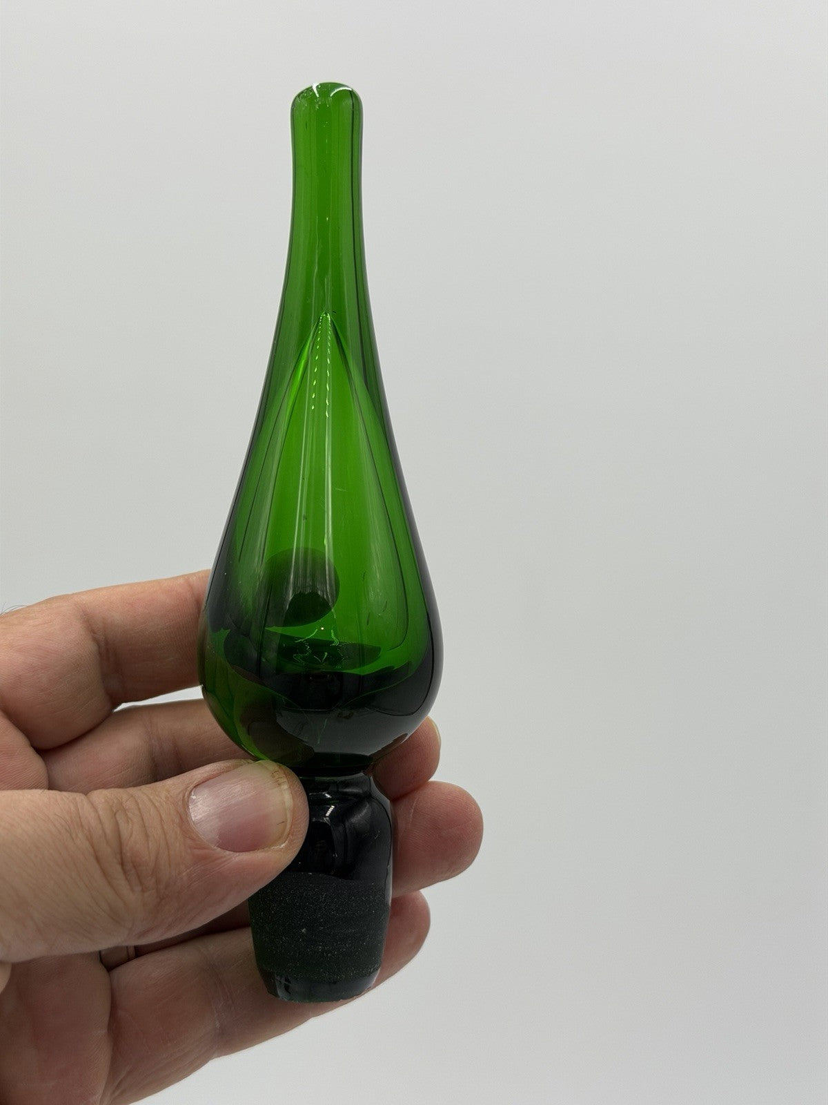 MCM Blenko Crackle Decanter Art Glass Stopper ONLY Green Emerald Hand Blown 5.5”