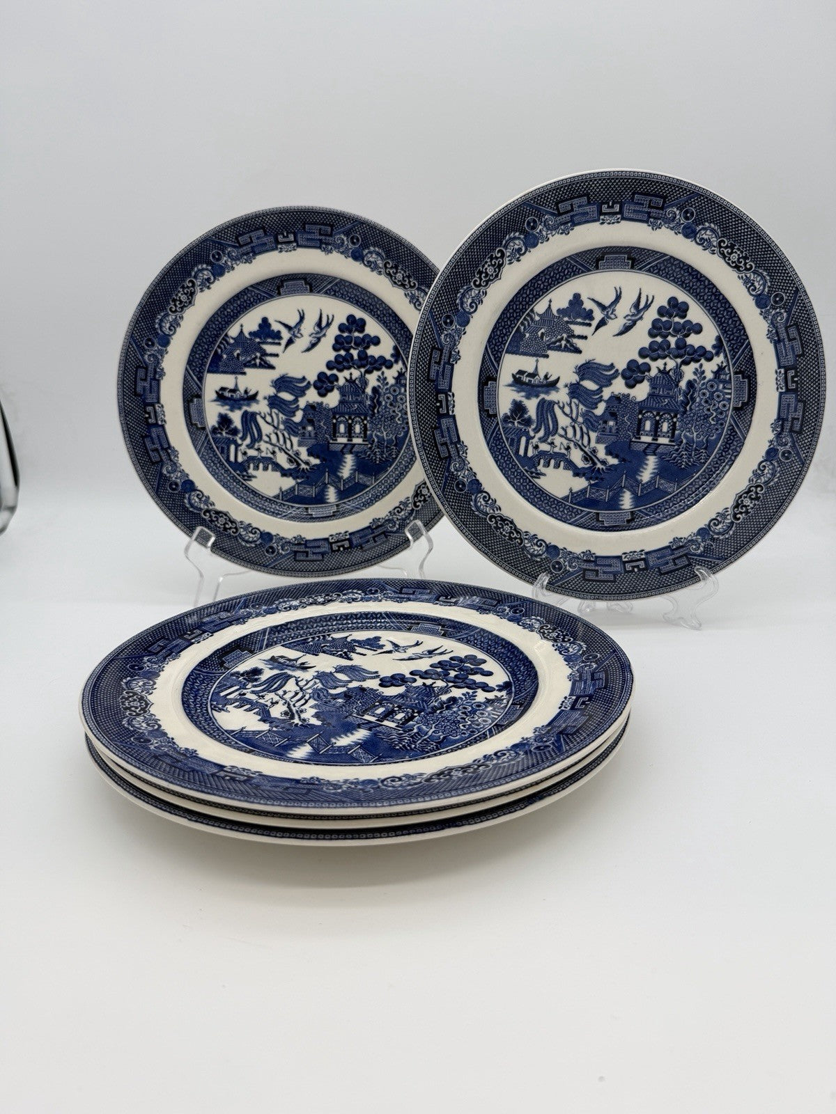 Johnson Bros England Porcelain Blue Willow 10" Dinner Plate chinoiserie 5 PCs