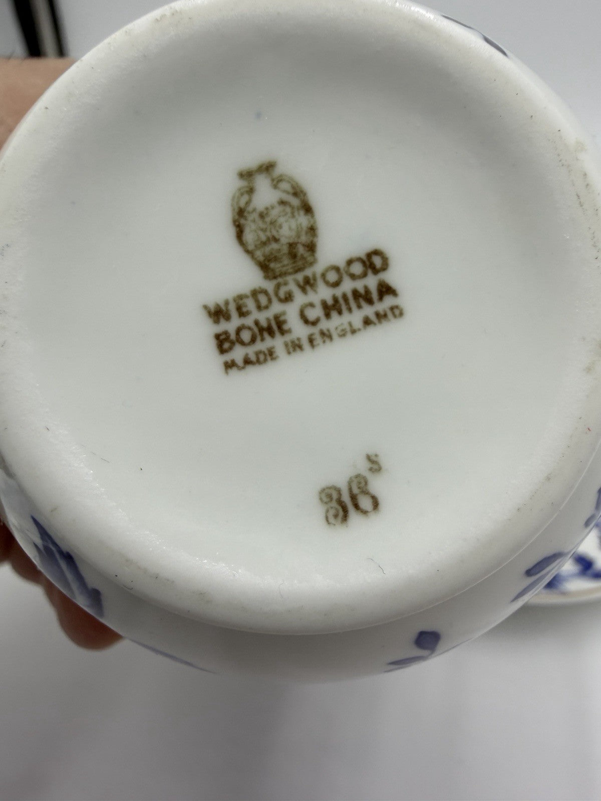 Wedgwood England Porcelain Creamer & Saucer Set Avon Blue/white 1945 Floral