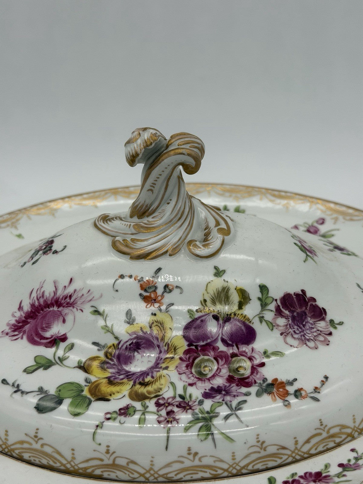 Antique Meissen 2pc Porcelain Lidded Tureen Caserole Dish Bowl FLoral Germany