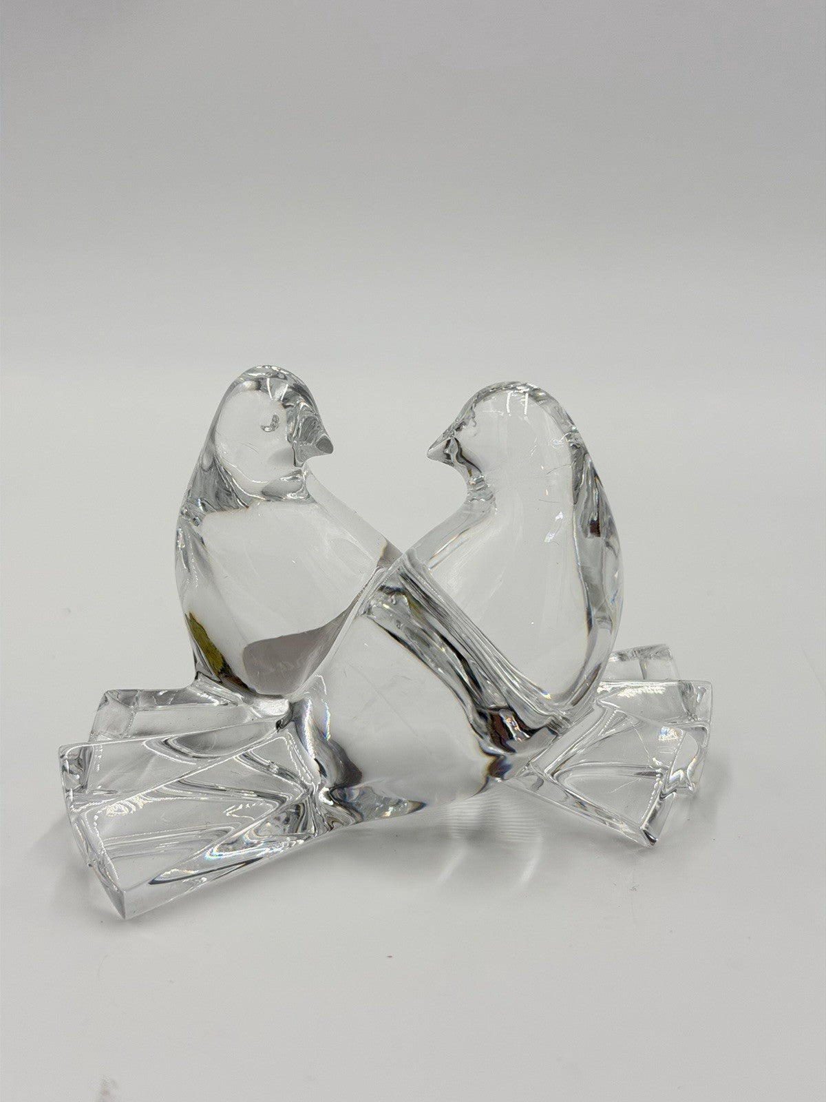 Baccarat France Crystal LOVE BIRDS Doves Figurine Clear 2.5”H X4” Vtg