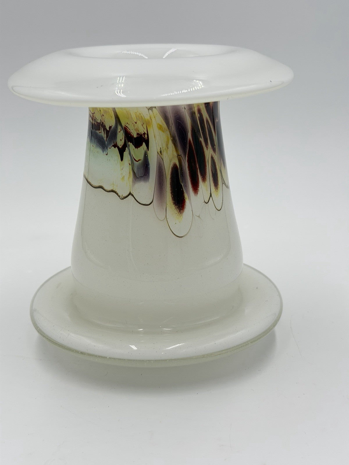 Michael Meilahn Studio art glass vase 1977 signed white drip design Vintage