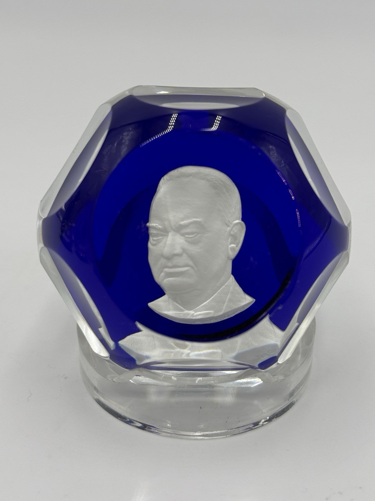 Baccarat Blue French Crystal Paperweight President Herbert Hoover Cameo