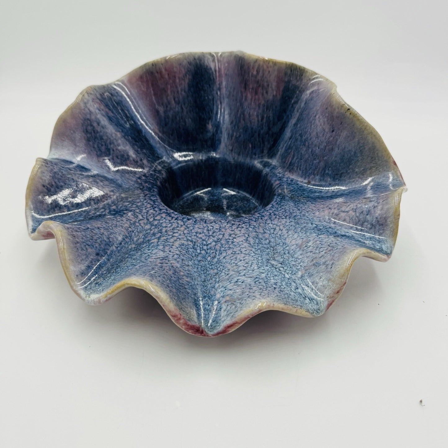 Studio Art Pottery Shell Large Candle Holder MCM Vintage Pink Purple Signed Rare