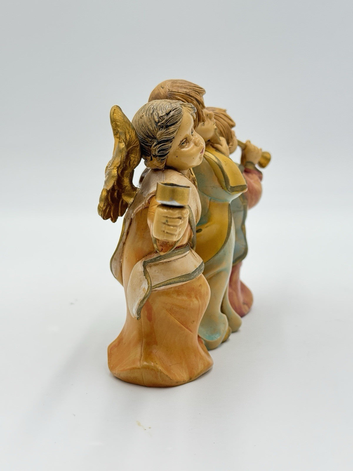 FONTANINI Italy 5" MUSIC CHERUB ANGELS Candle Holder #5570 PVC Painted Figurine