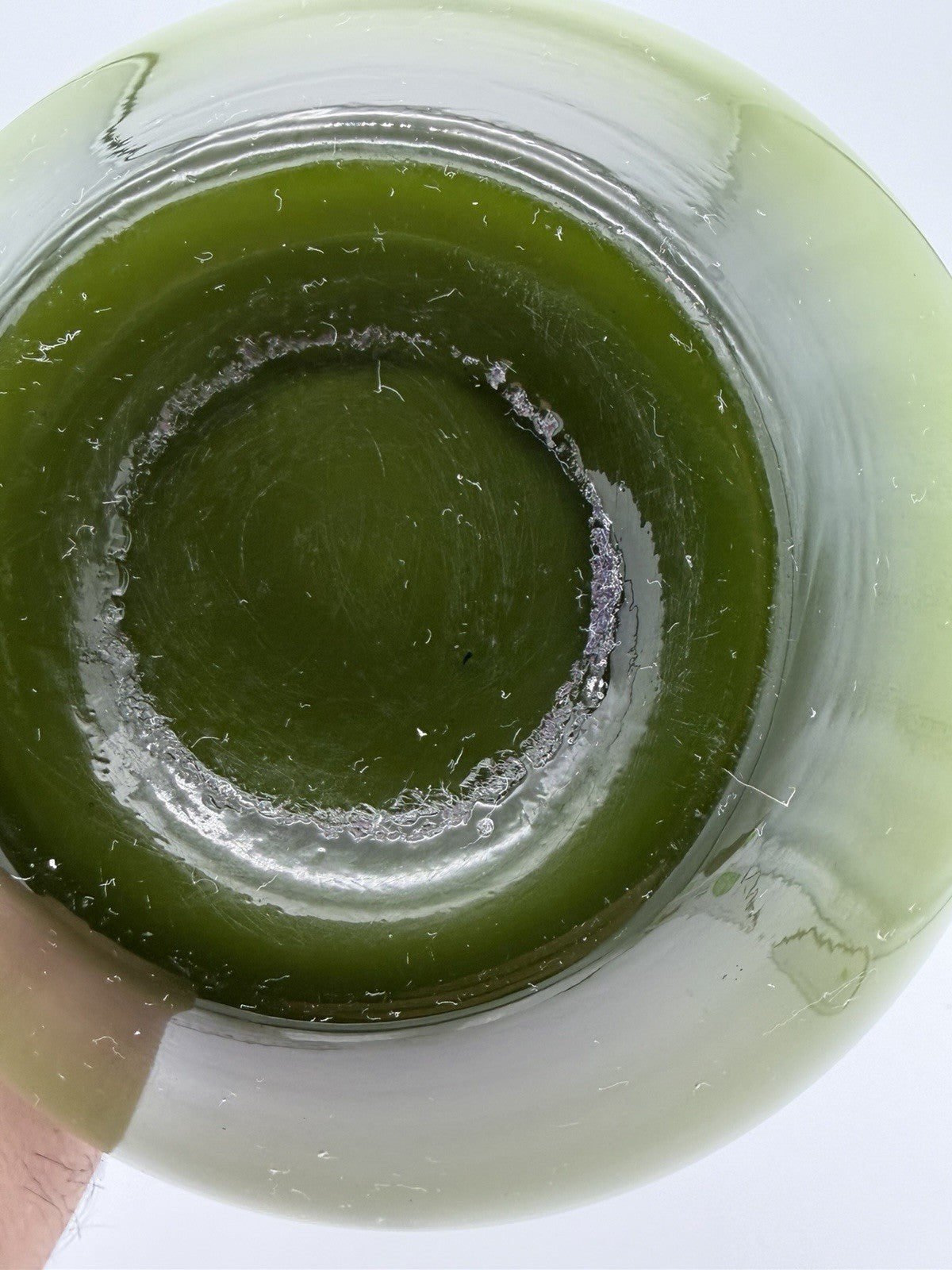 MCM Empoli Italy Olive Green Cased Art Glass Ewer Pitcher Wine Bottle Italy 12”