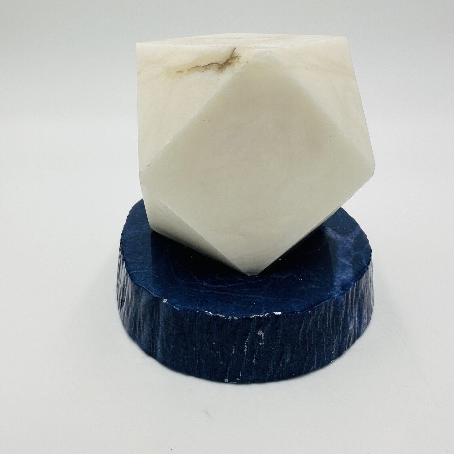 Alabaster Paperweight Hand Carved MCM Geometric Shape Italy Office Decor