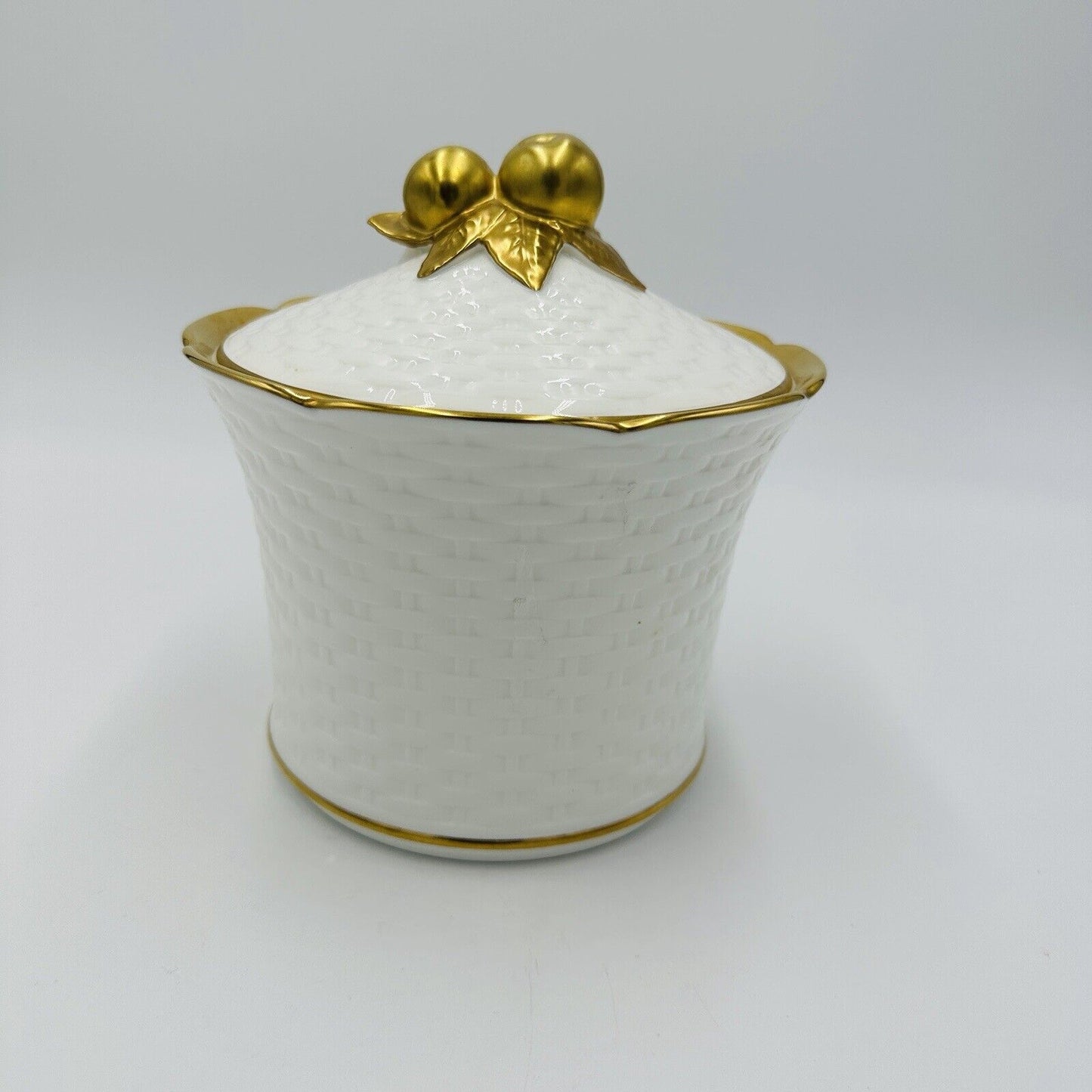 Noritake Studio Collection Canister Porcelain Basket White Gold Trim Japan Candy