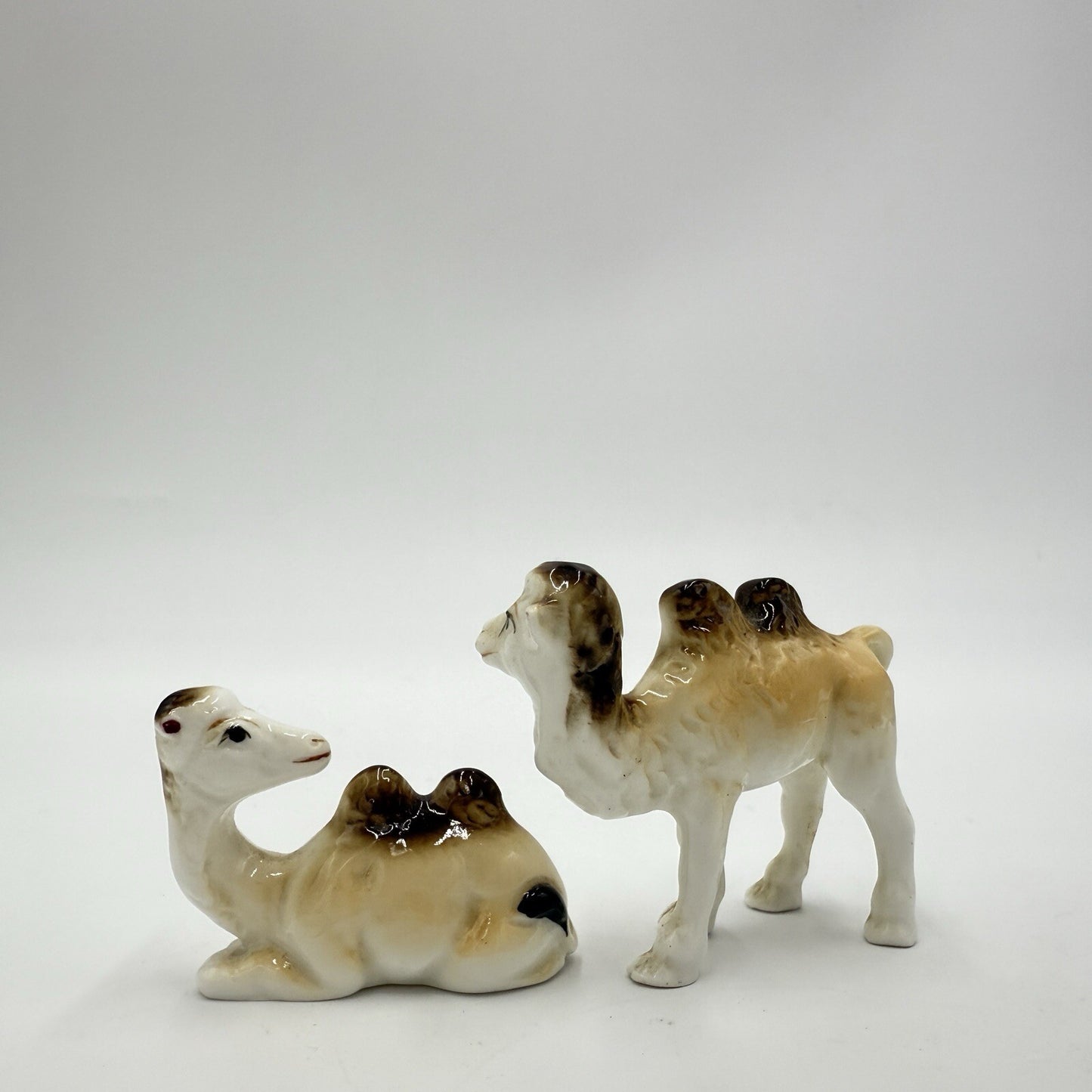 Vintage Japan Bone China Miniature 2 Hump Camels Figurine Pair