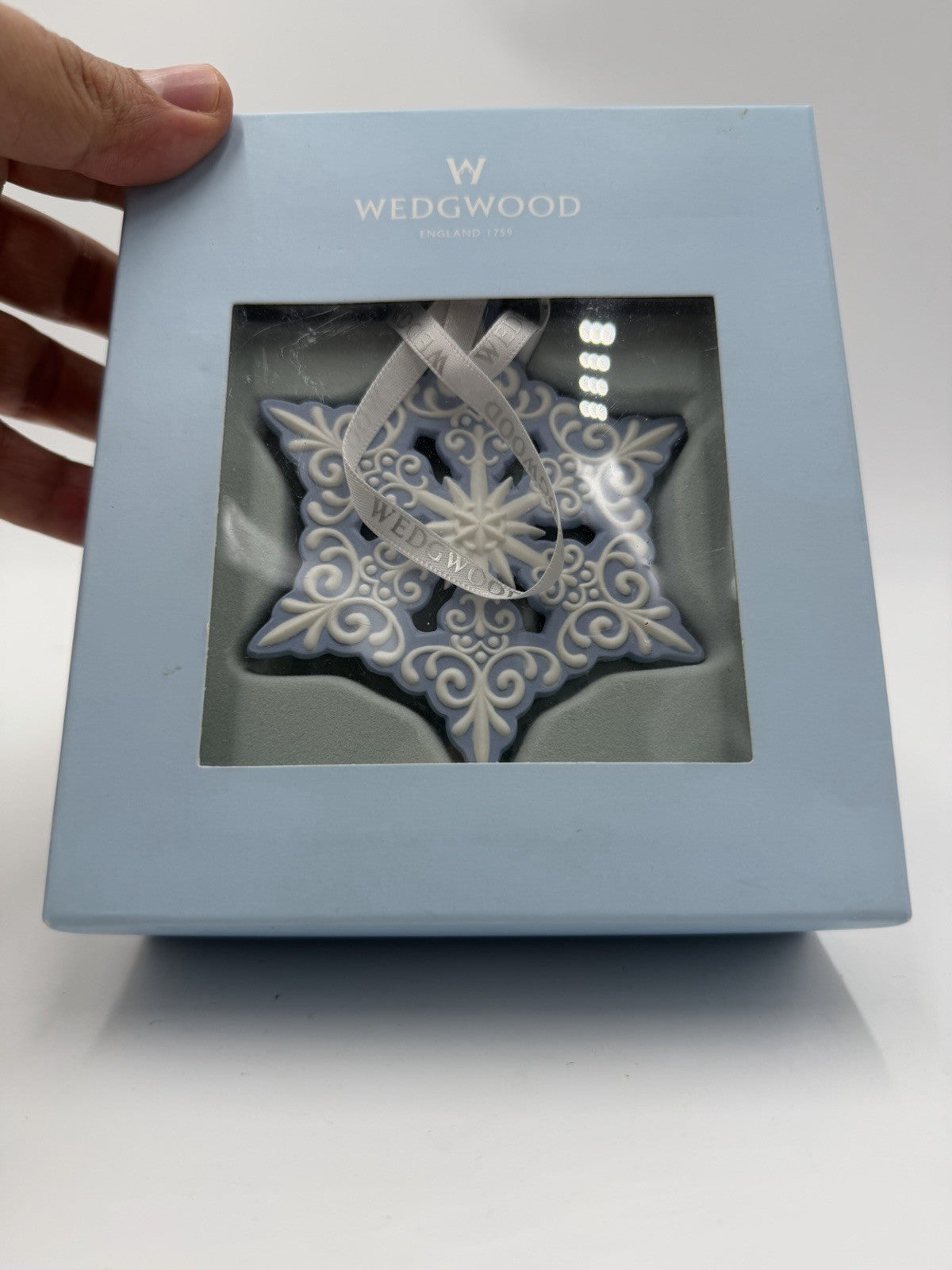Wedgwood Jasperware White Blue Pierced Snowflake Christmas Ornament