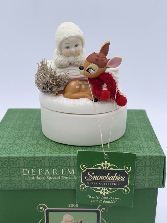 Dept 56 Snowbabies Disney WINTER SURE IS FUN, ISN'T IT BAMBI? Trinket Box NIB