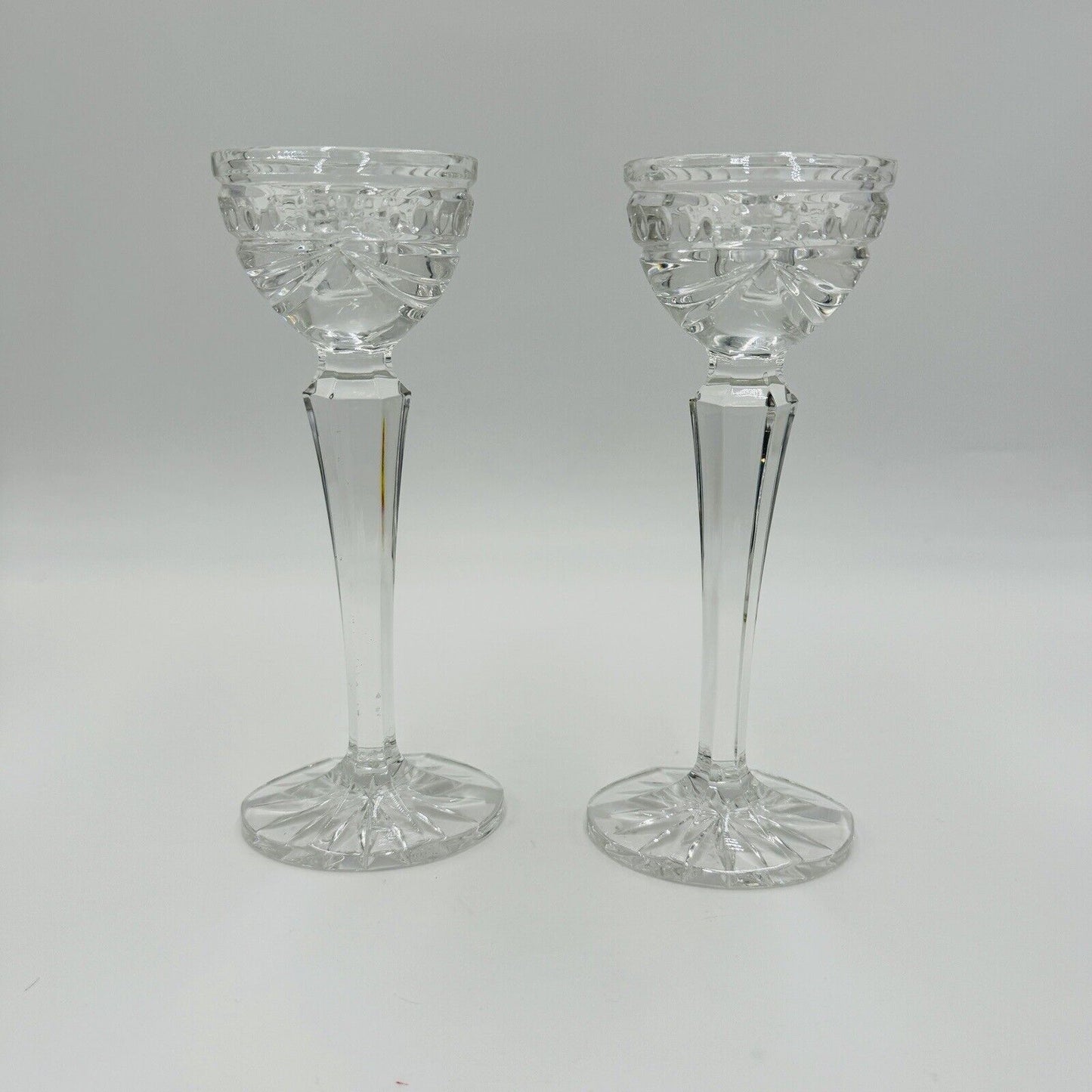 Waterford Crystal Overture Large Pair 8in Conefoot Candlesticks Vintage