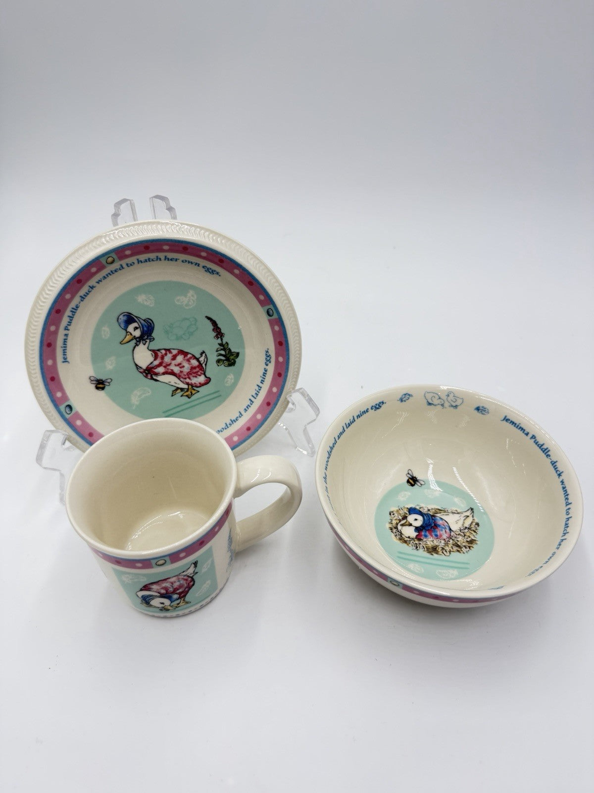 Wedgwood England Porcelain Beatrix Potter Jemima Puddle-Duck 3 PCs Set 2003