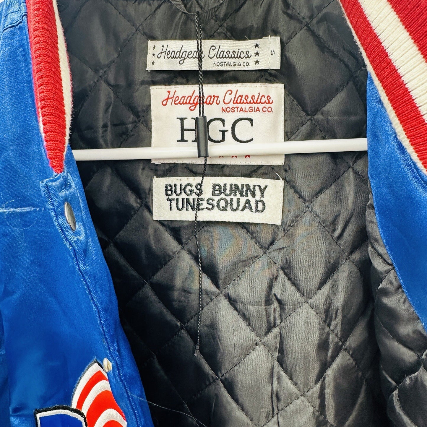 Bomber Jacket Size Small Tunesquad Bugs Bunny Satin Blue Logo Headgear Classics