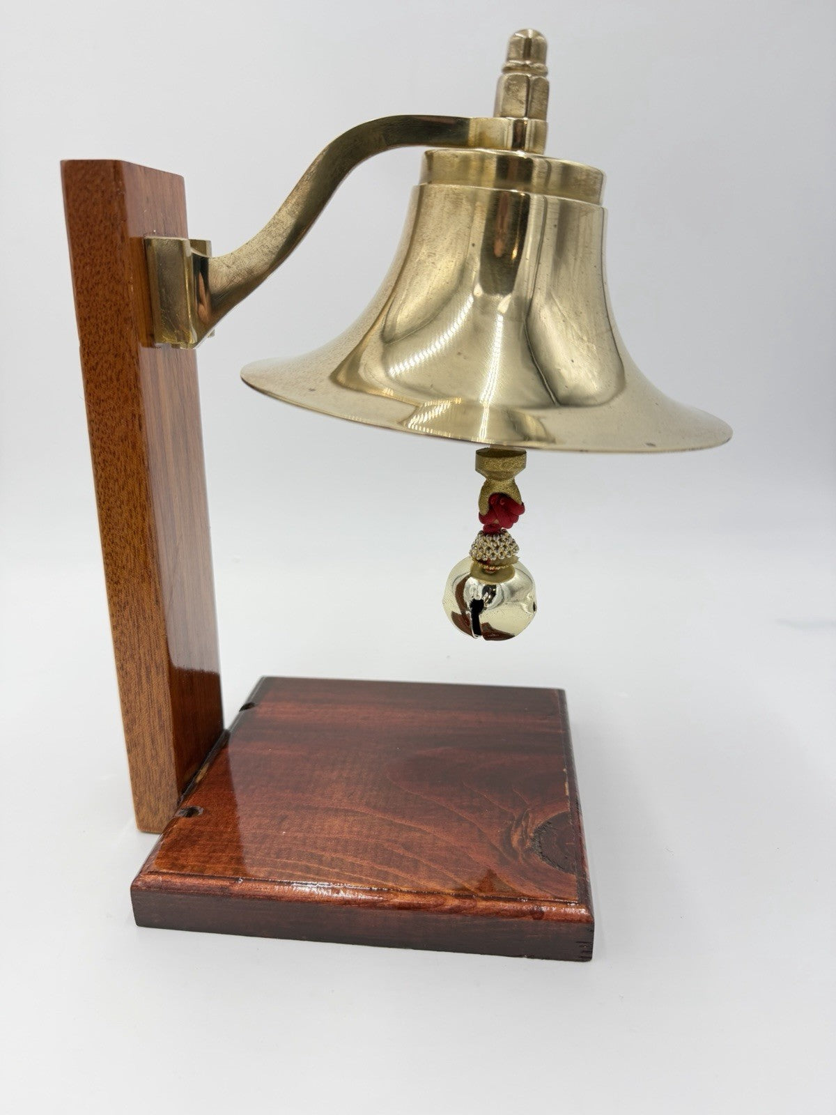 Vintage Brass Fog Tabletop Bell Boat Marine Nautical Hardware USA Wood Base