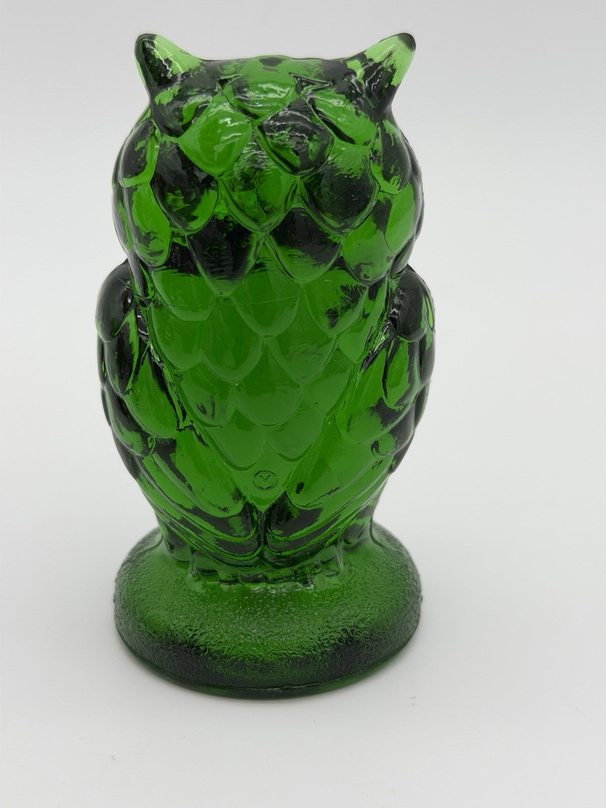 Mosser Art Glass Green Emerald Owl Figurine 3.5”H Etched Vintage Rare