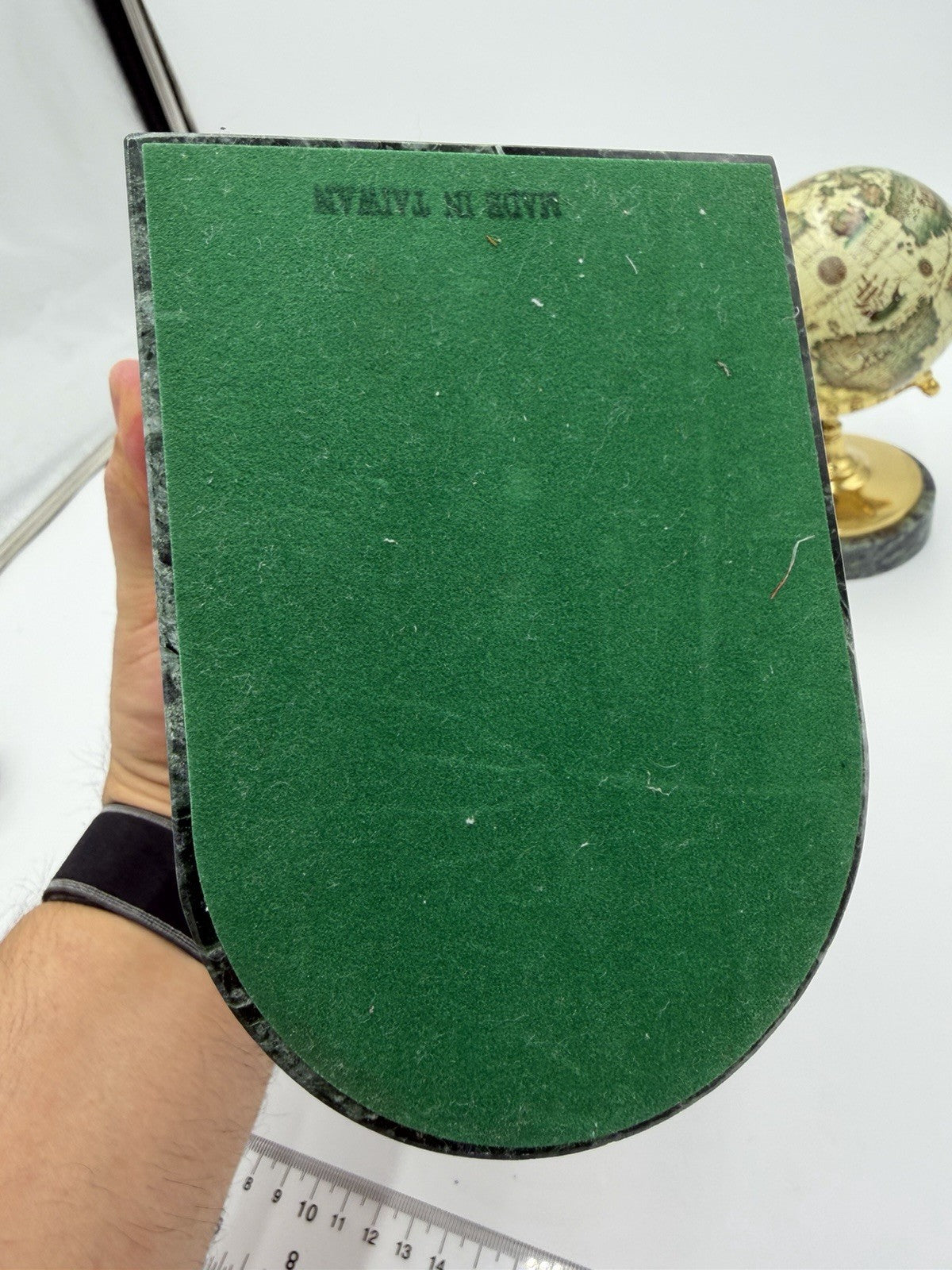 Vintage Marble & Brass Old World Globe Pair Green Gold Bookends 7”Hx9”Lx3”W