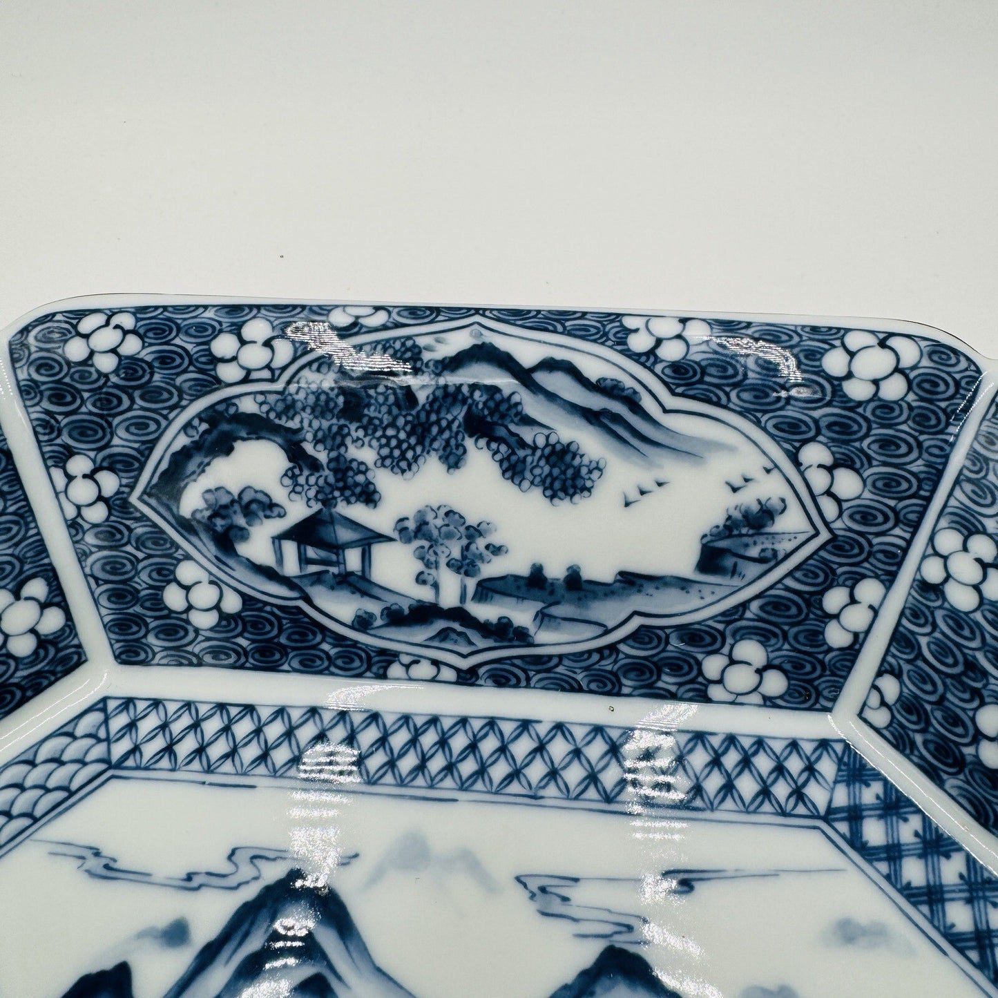 Japanese Serving Platter Victorian Antique Satsuma Dish Blue White