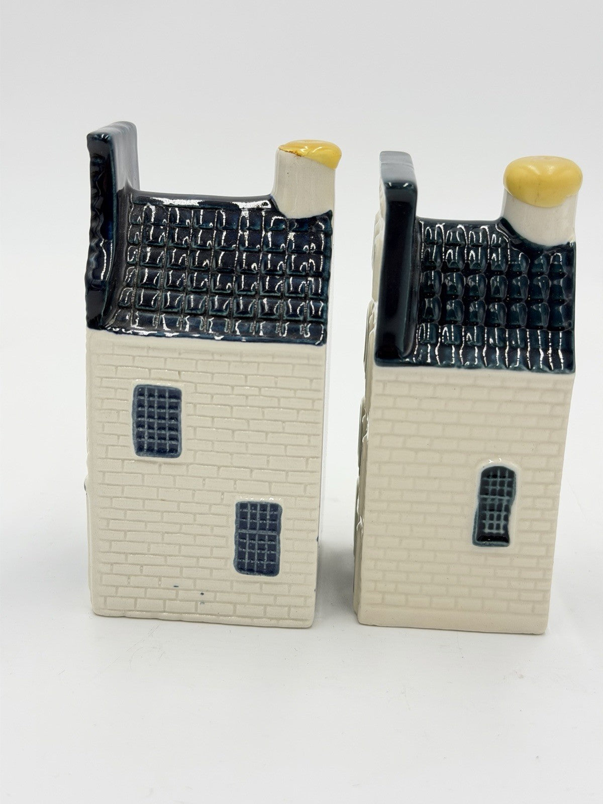 KLM Blue Delft Porcelain Empty Houses Decanters # 23 & 27 Figurines Netherlands