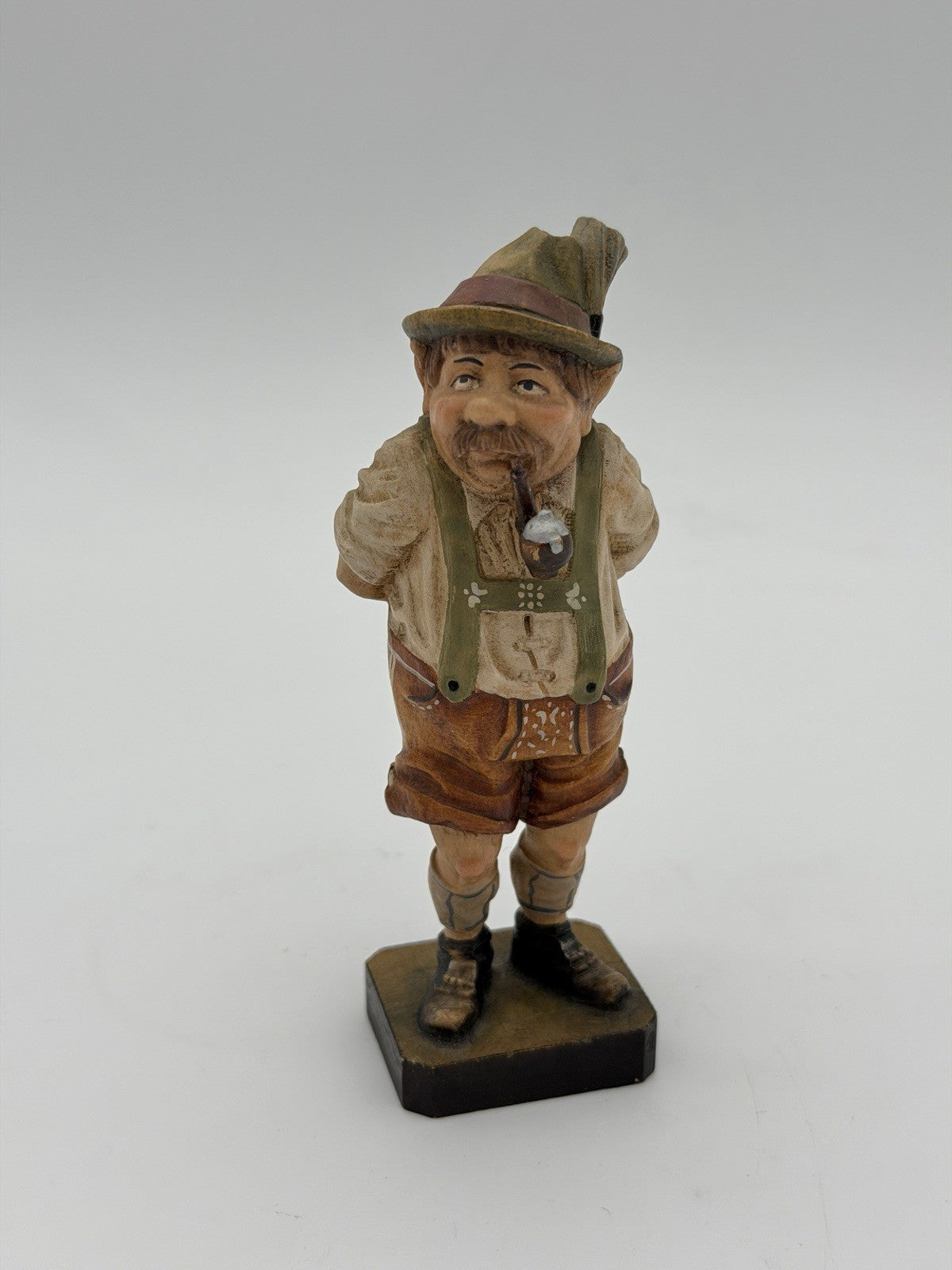 Antique Folk Art Wood Carved Smoker Figurine Swiss Old Man Hand Made Vtg 4”