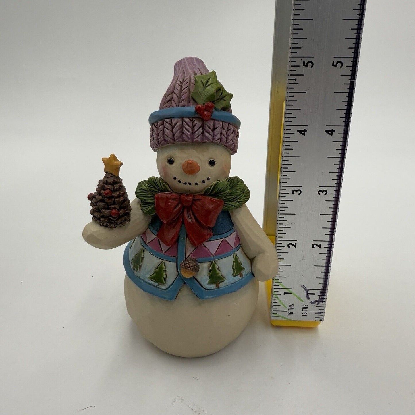 JIM SHORE Pinecones & Holly 4.75" Snowman Figurine Resin Christmas