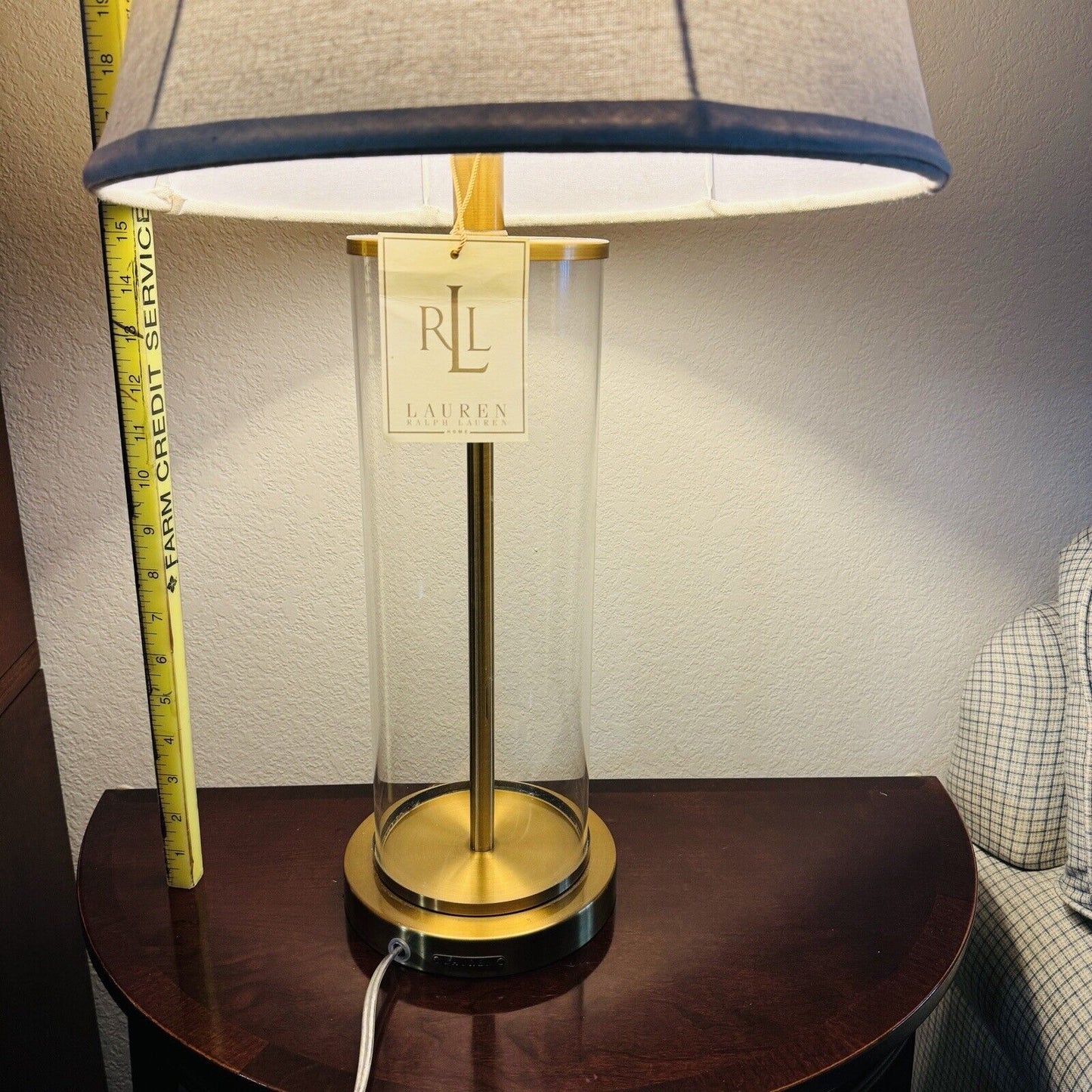 Ralph Lauren Payton MODERN CHIC BRASS & GLASS 27” Cylinder Gold Tone Table Lamp