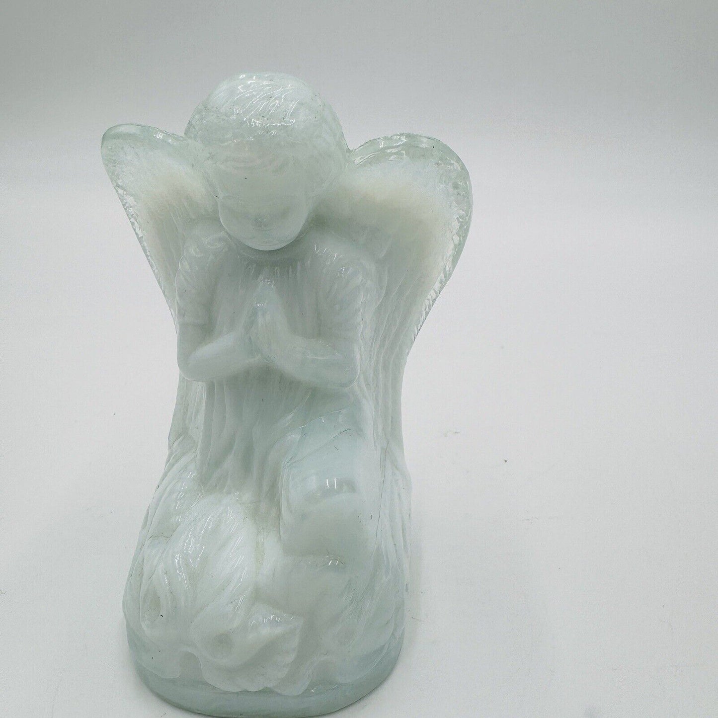 Boyd Art Glass Angel White Blue Clear Pressed Glass Figurine B Vintage