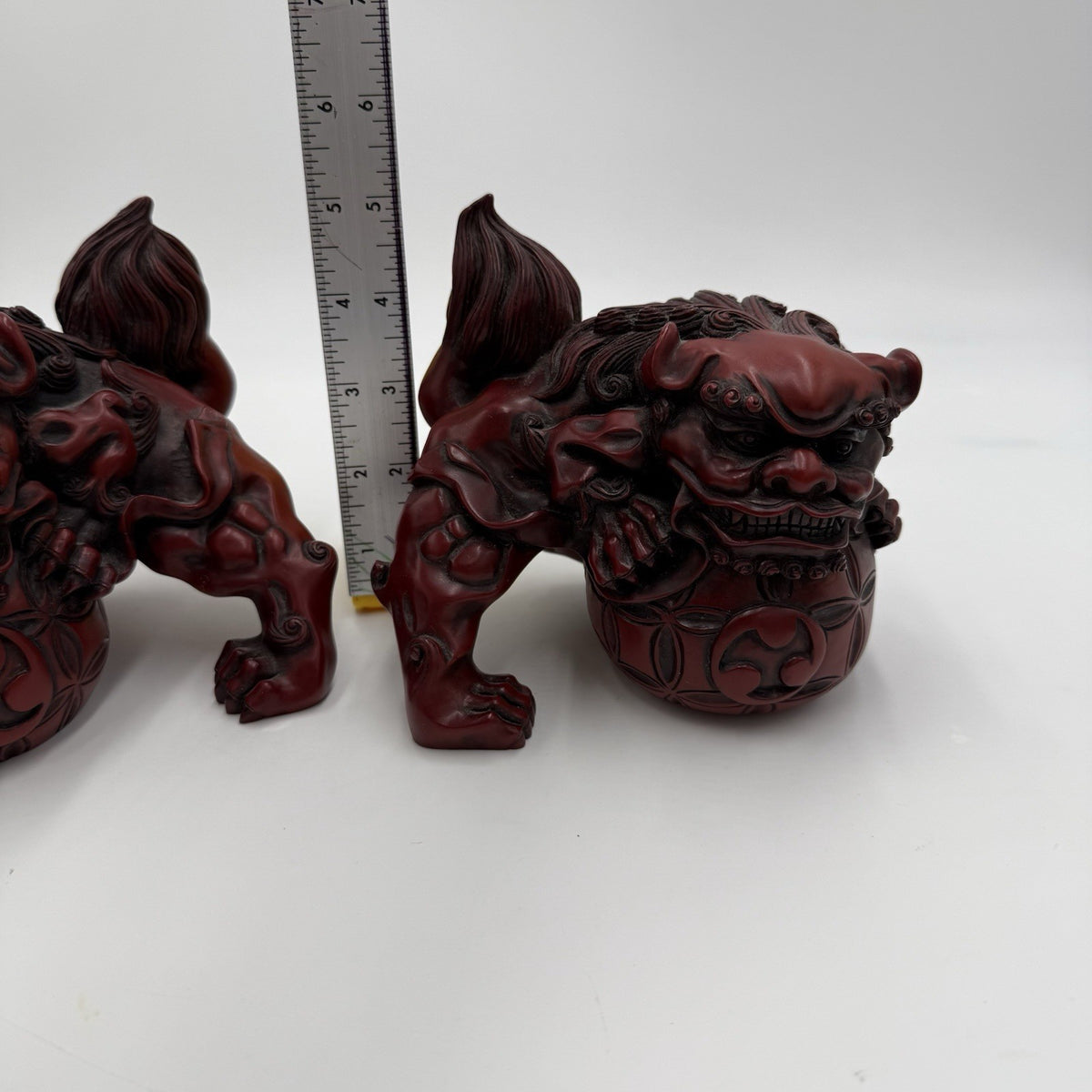20th Century Chinese Foo Dogs Resin Cinnabar Good Luck Bookends Large Figurines