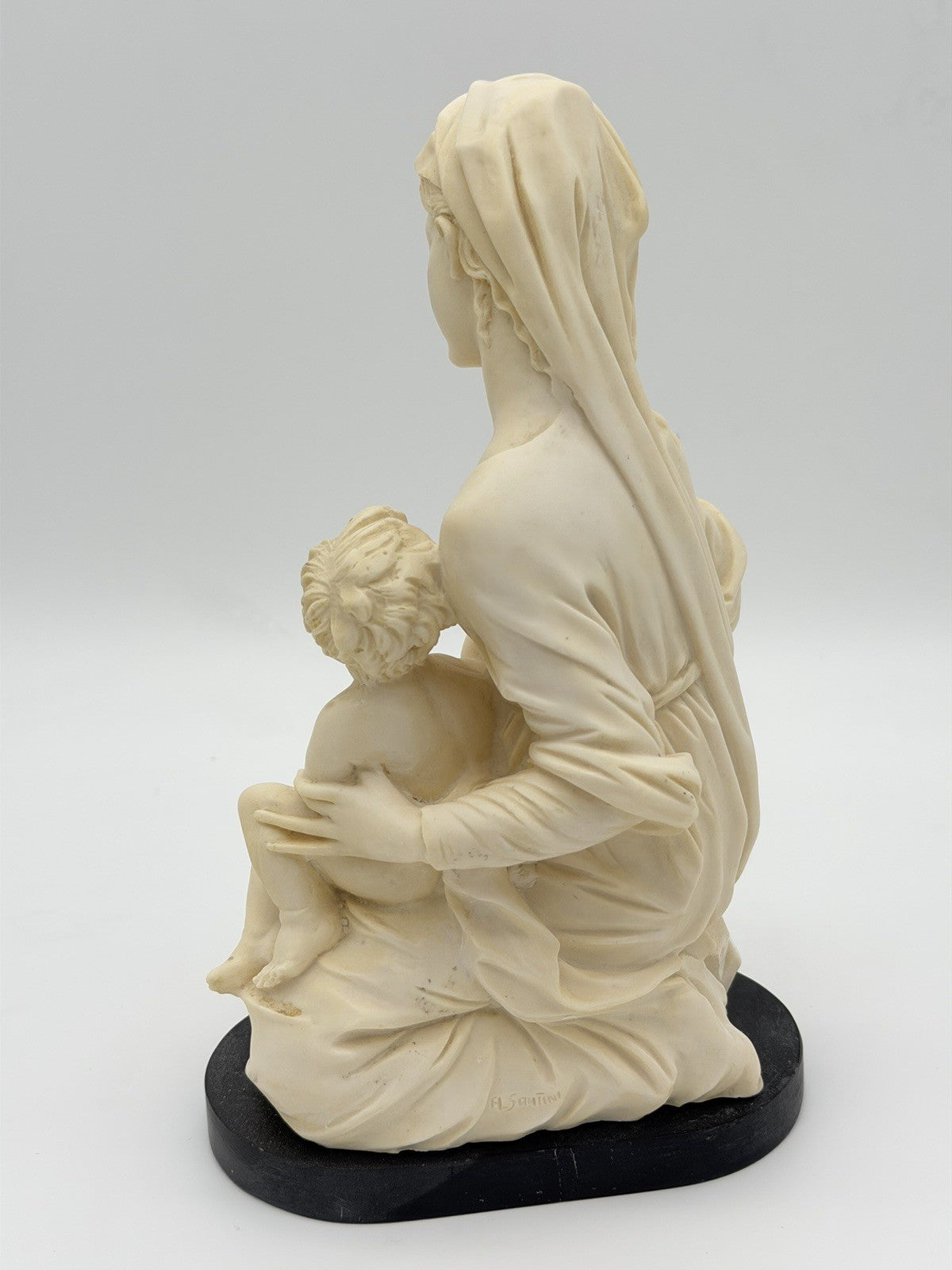 Vintage A Santini Italy Carved Alabaster Madonna Mother & Child Sculpture 10”H