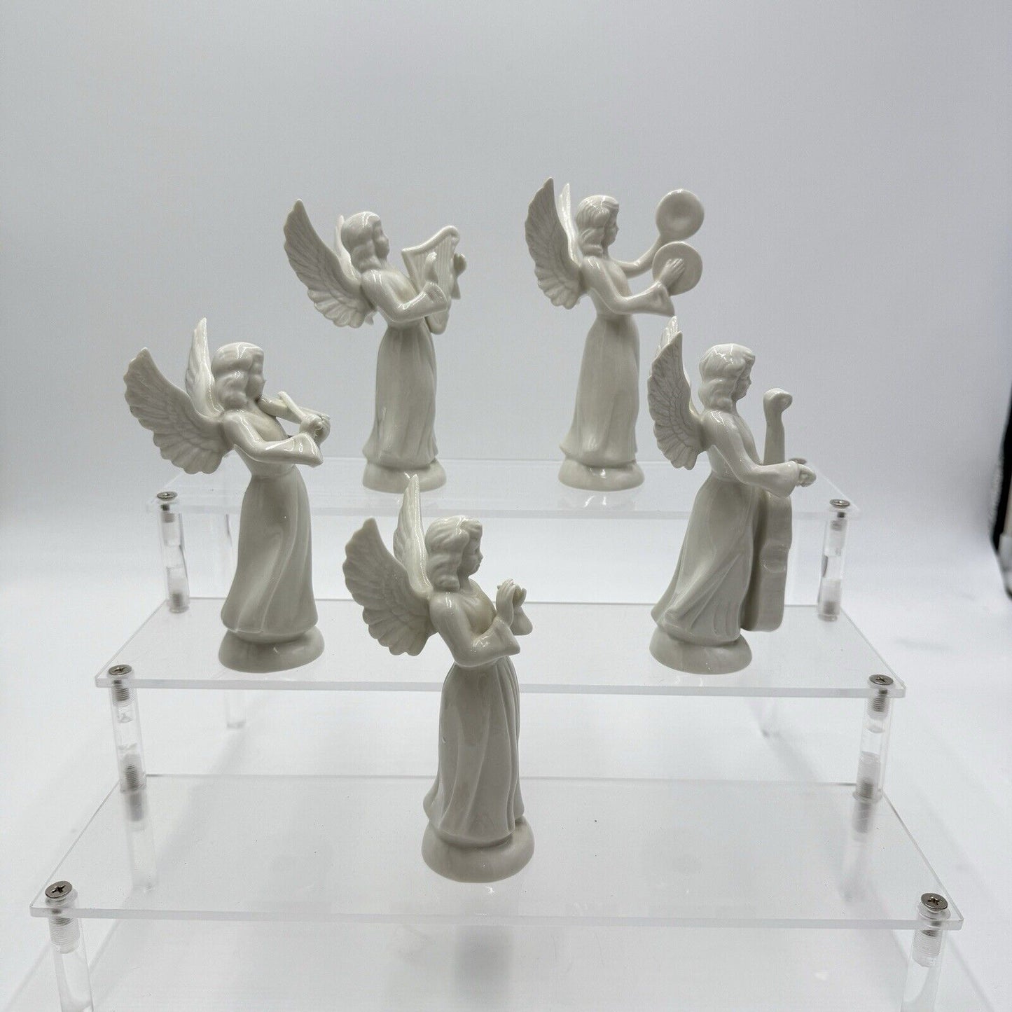 Dresden Germany White Angel Choir Band Figurines Porcelain Vintage 5” Set