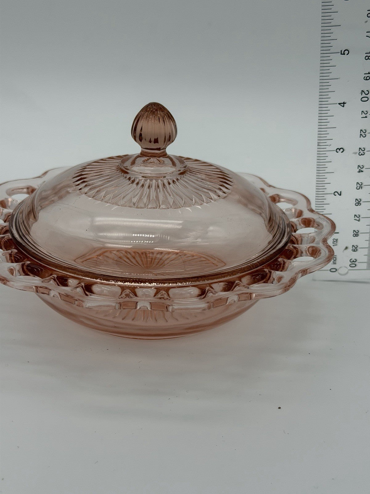Vtg Anchor Hocking Art Glass Old Colony Lace Edge Pink Depression Butter Dish
