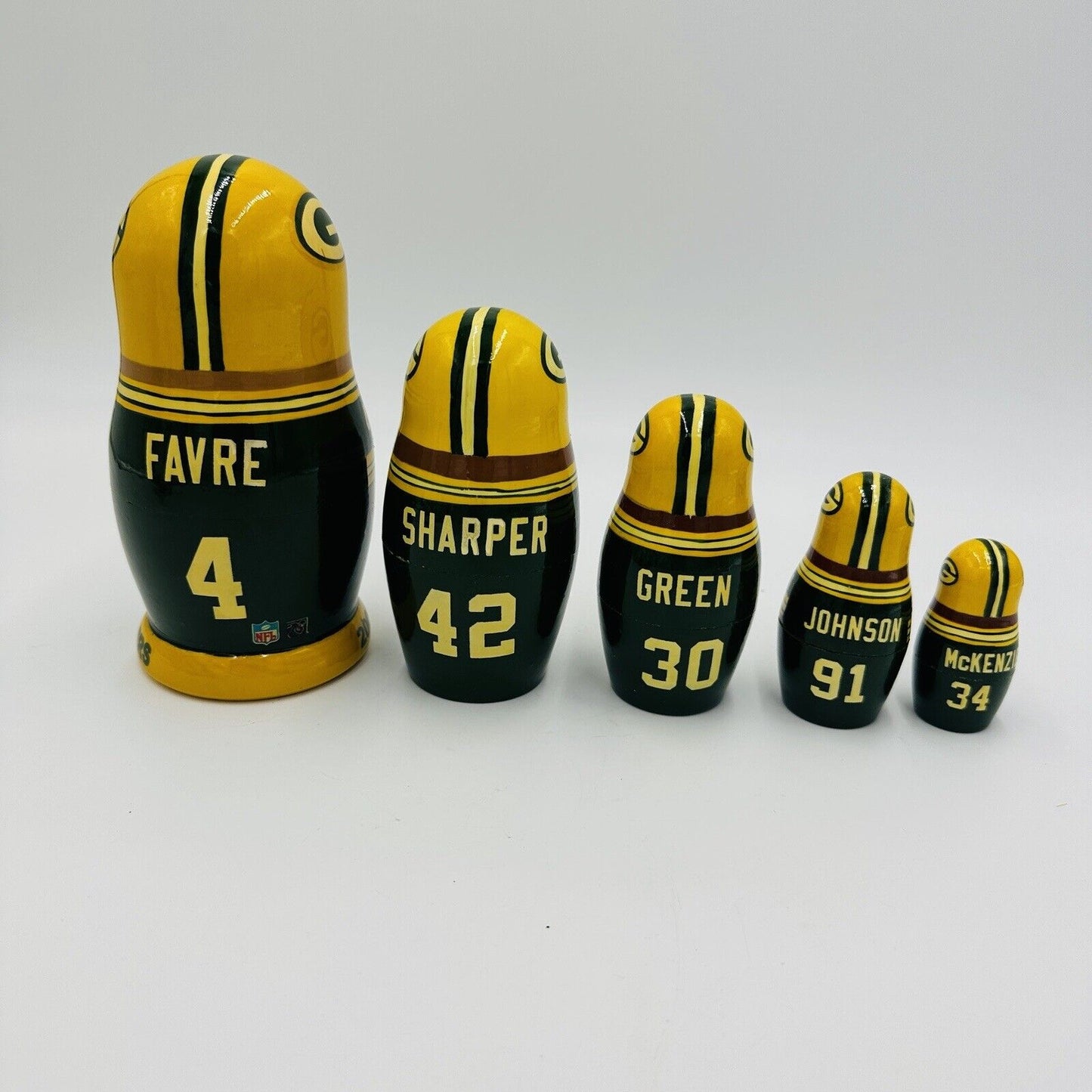 Green Bay Packers Nesting Dolls Handmade Vintage 2002 Set 5 Wisconsin