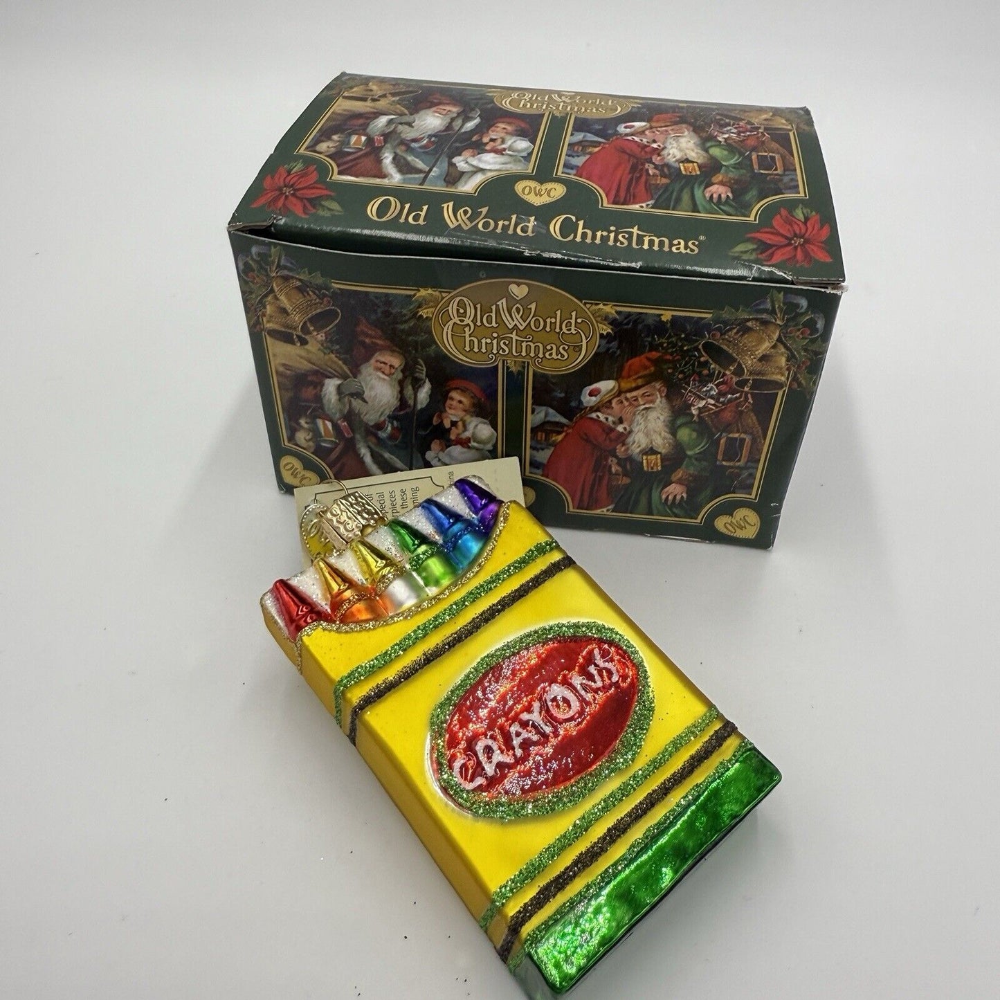 OWC Old World Christmas Blown Glass Box of Crayons NIB Art European Glass