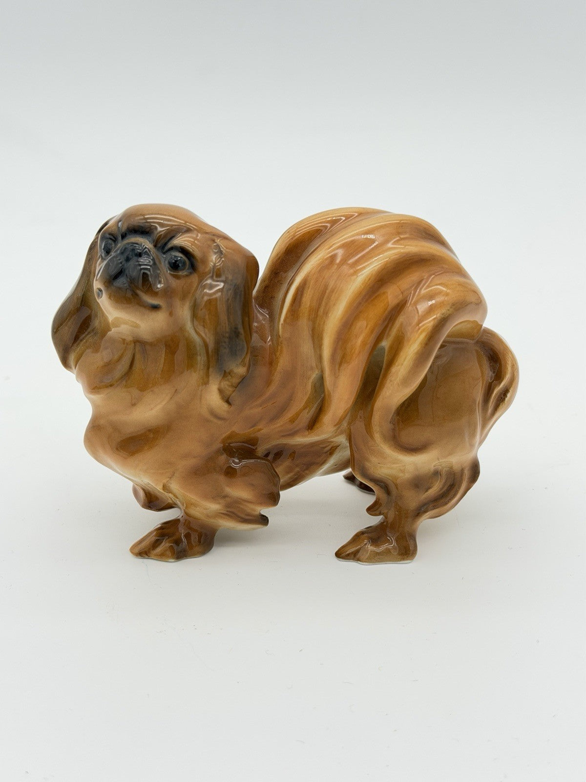 Hutschenreuther Porcelain Germany pekinese Dog Glossy Painted Figurine Brown