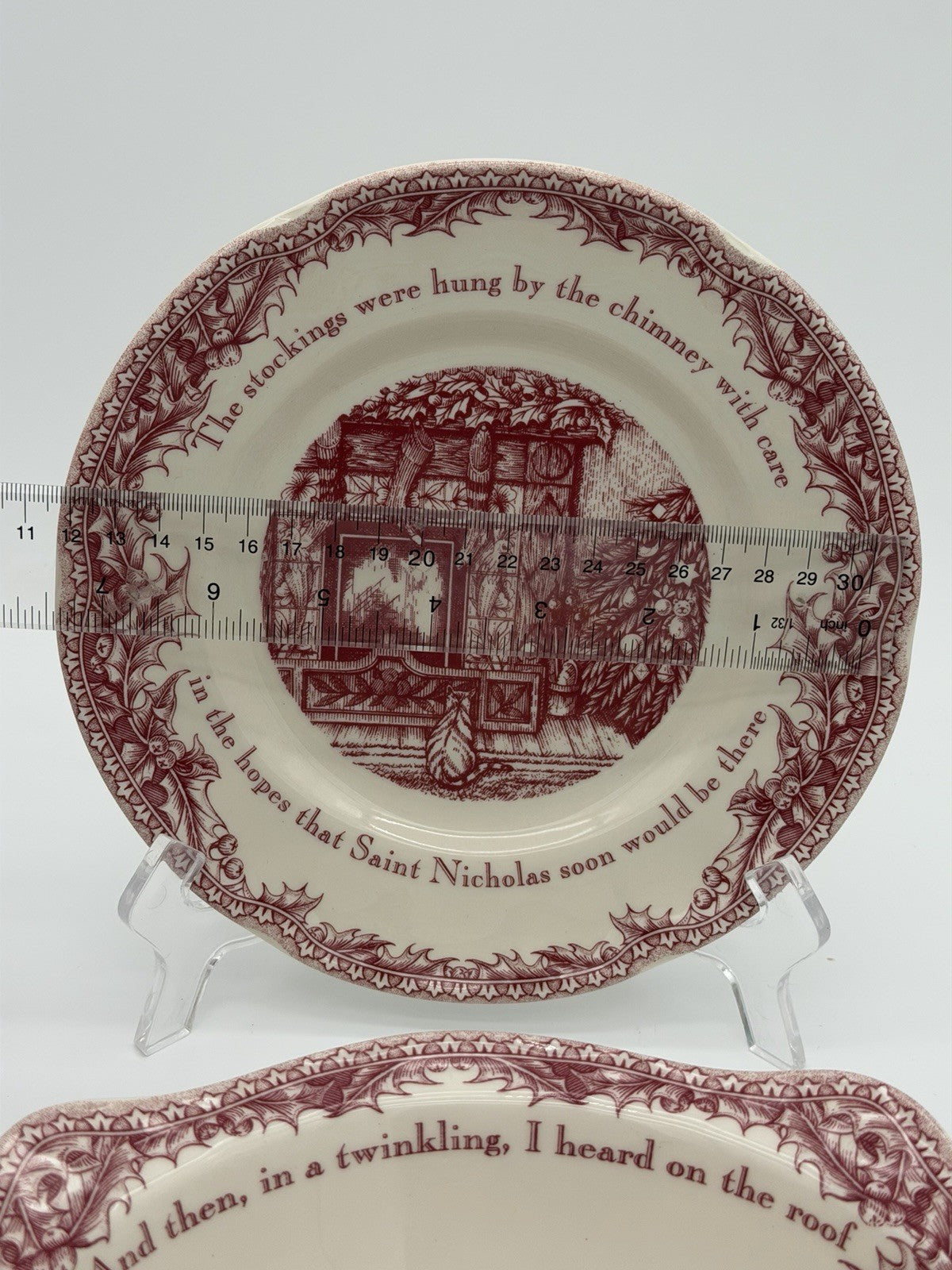 Johnson Brothers England Porcelain Twas The Night Dessert Plate & Bowl Set Red