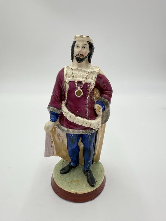 Antique 1800 Staffordshire Porcelain King Arthur Figurine 6.5” Painted England