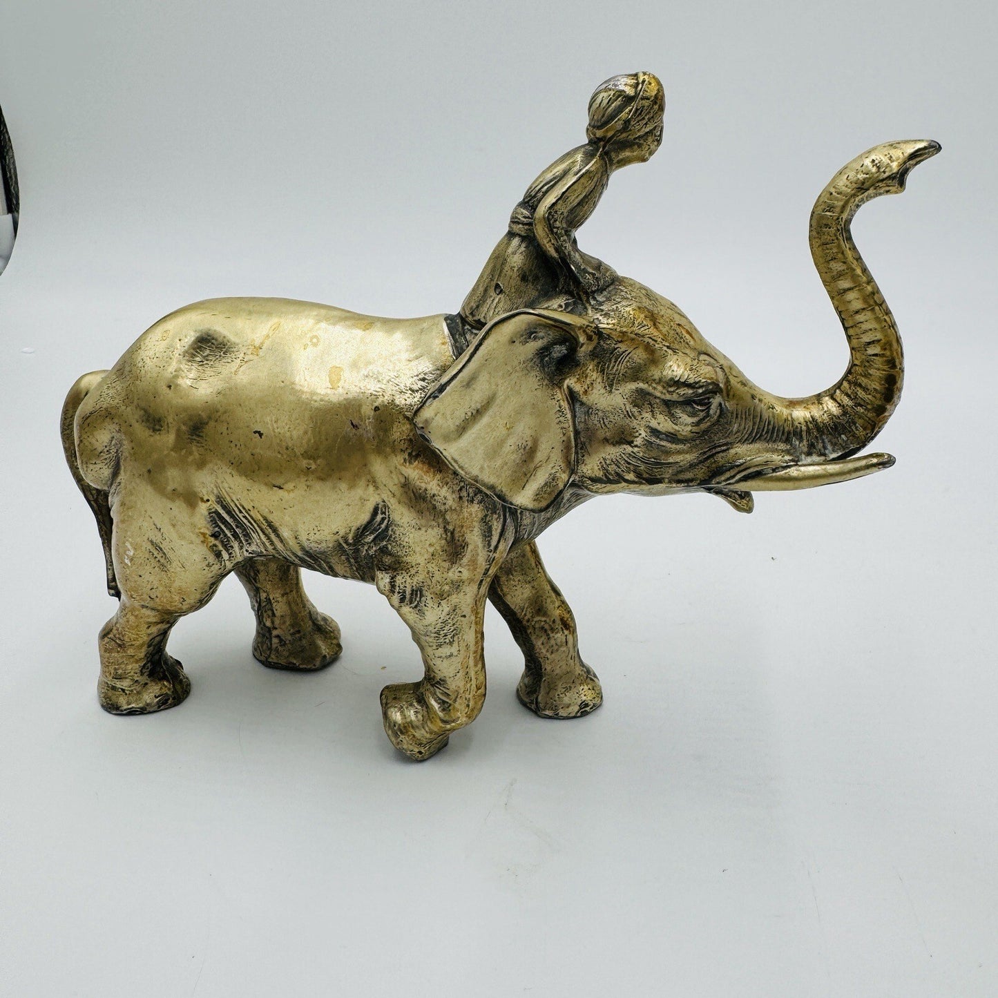 Vintage Solid Metal Elephant India Figurine Heavy Sculpture 5”H X 7” L
