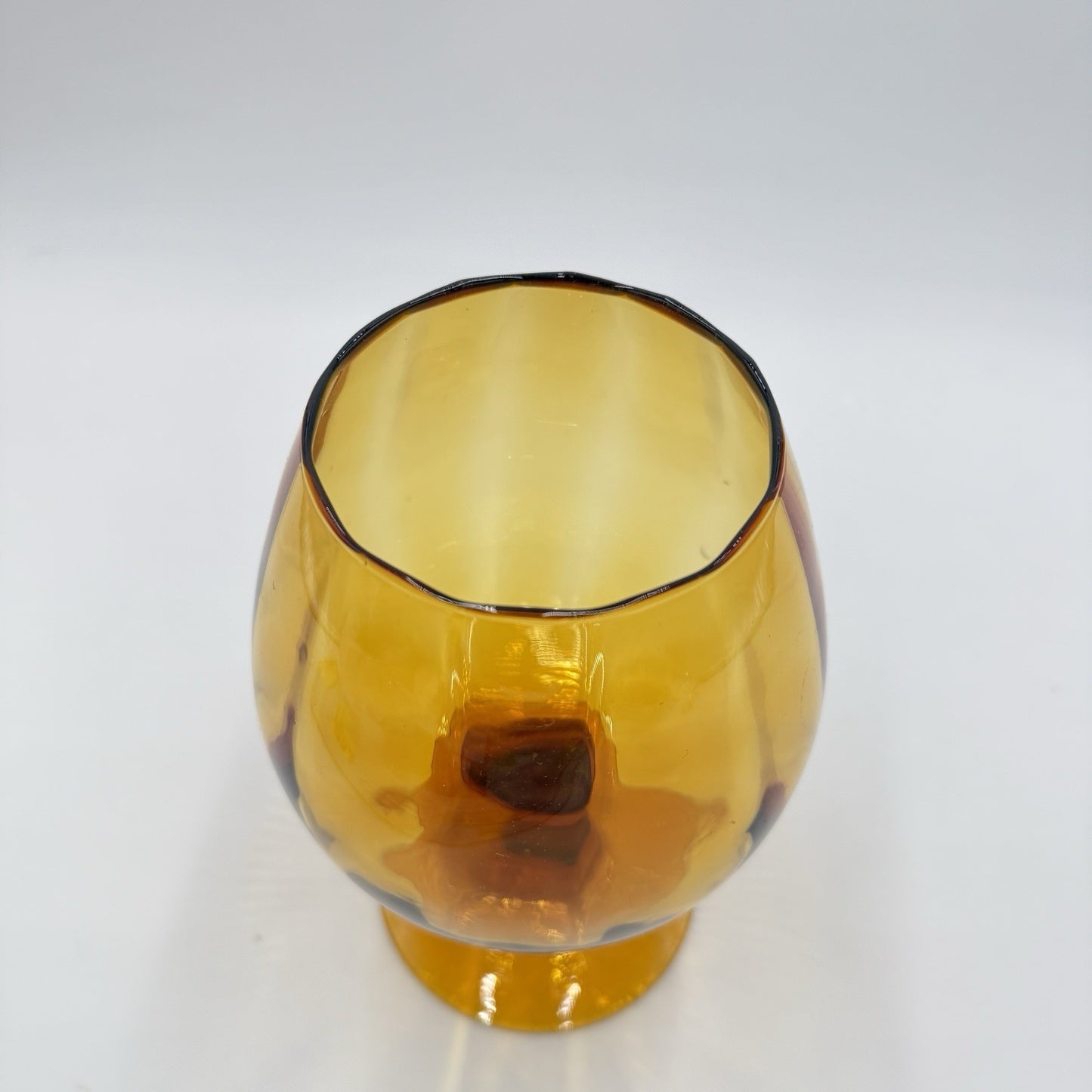 Vintage MCM Empoli Amber Art Glass Ribbed Footed Compote Italy 8in