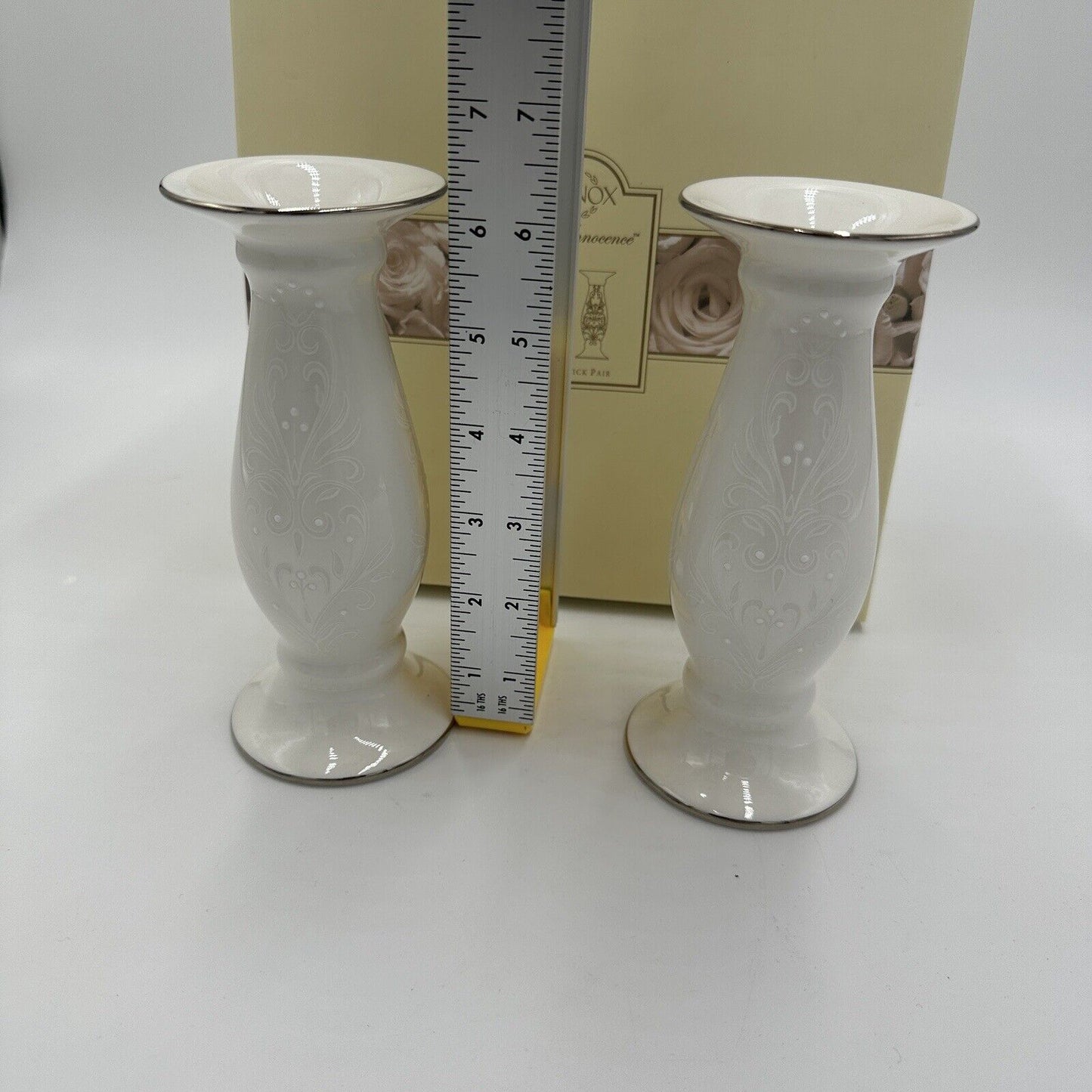 Lenox Candlesticks Set Table Decor Home Dining Porcelain White Opal Innocence