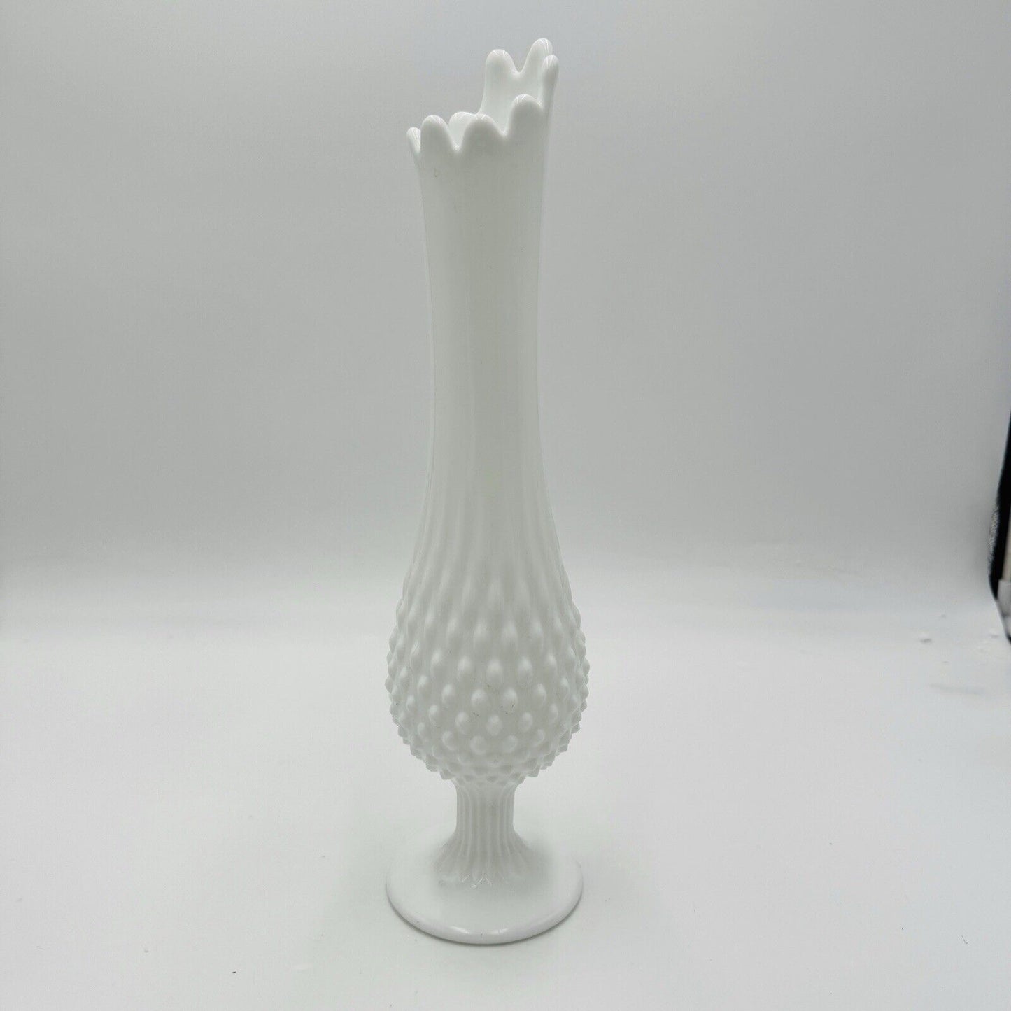 Fenton Art Hobnail White Milk Glass Pedestal Swung Vase 13 3/4" Vintage Retro