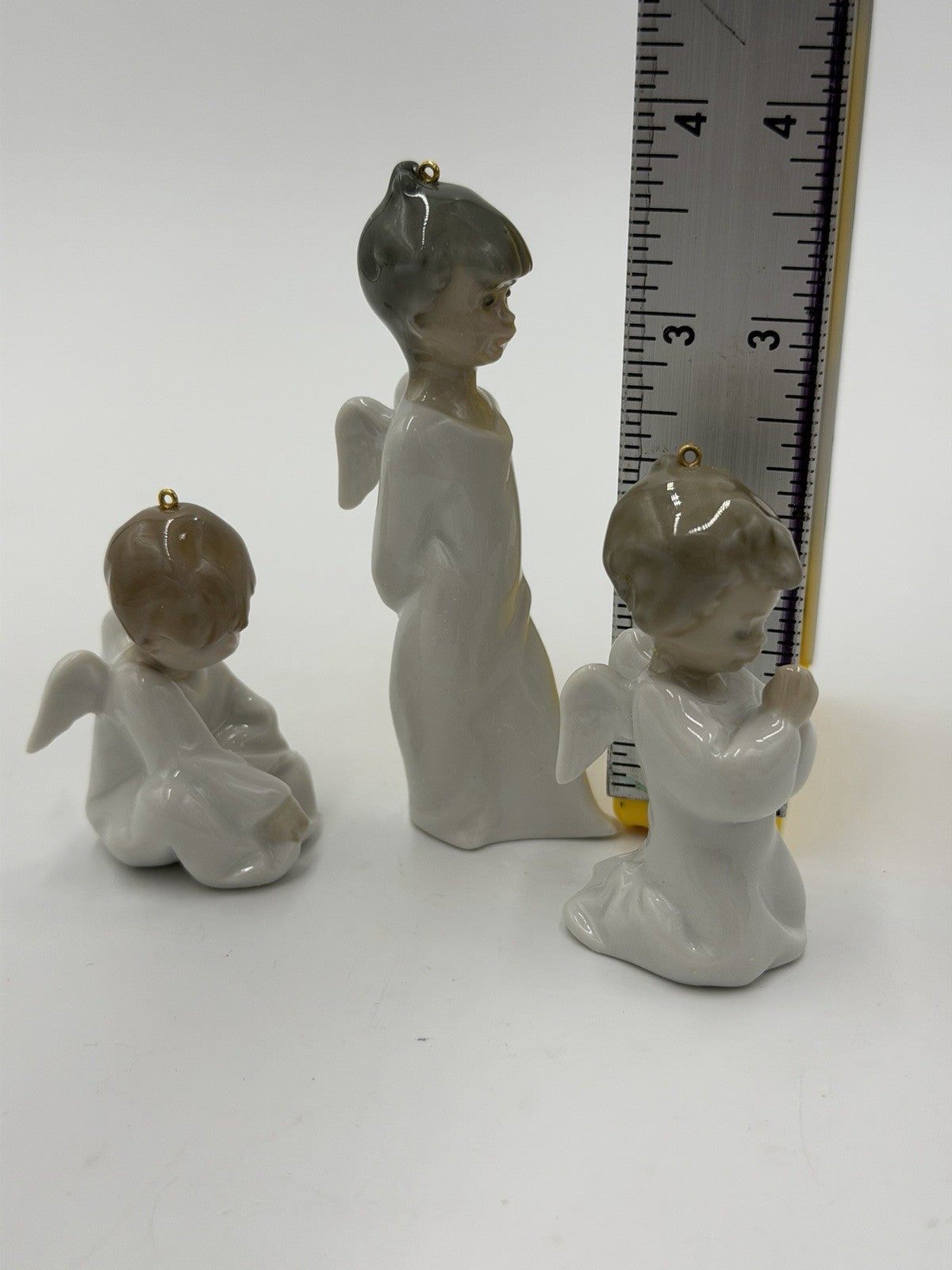 Vintage Lladro Spain Porcelain Angels Cherubs Miniature Christmas Ornaments Set