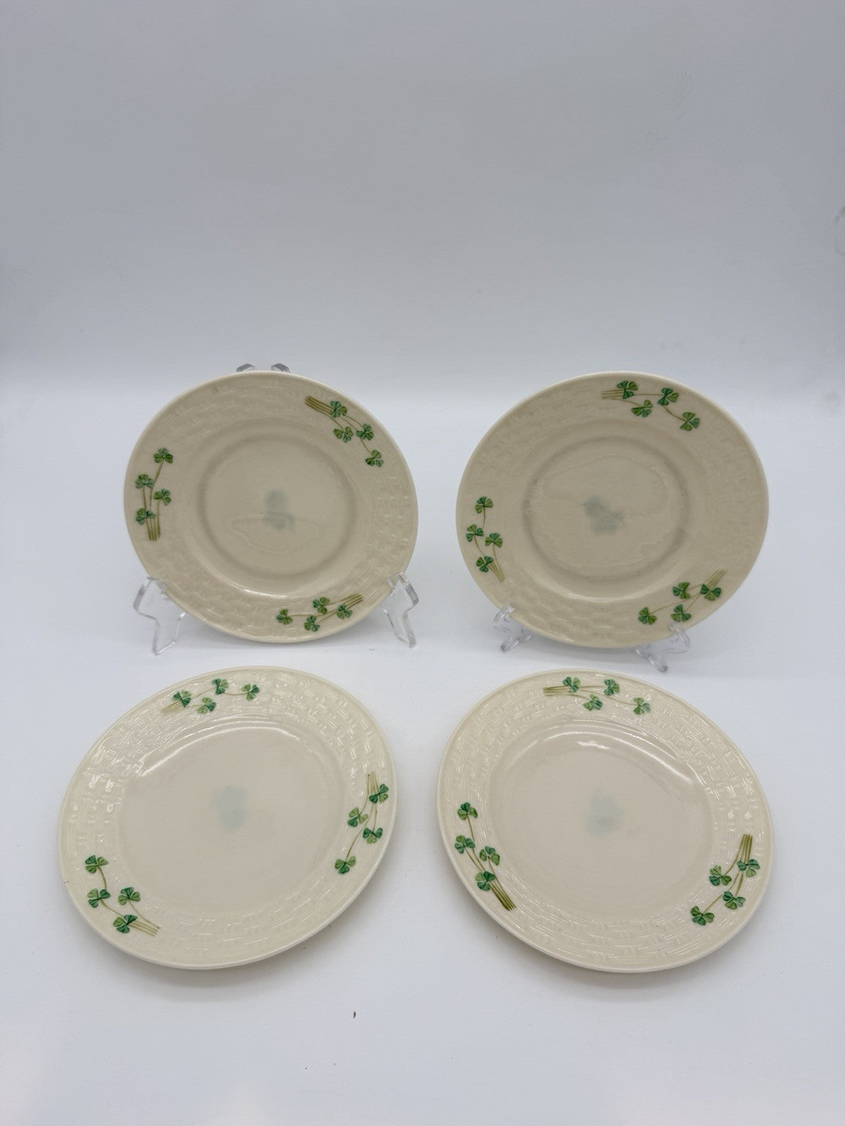 Belleek Ireland Porcelain Shamrock Bread & Butter 1940 Plates 6.5” Set