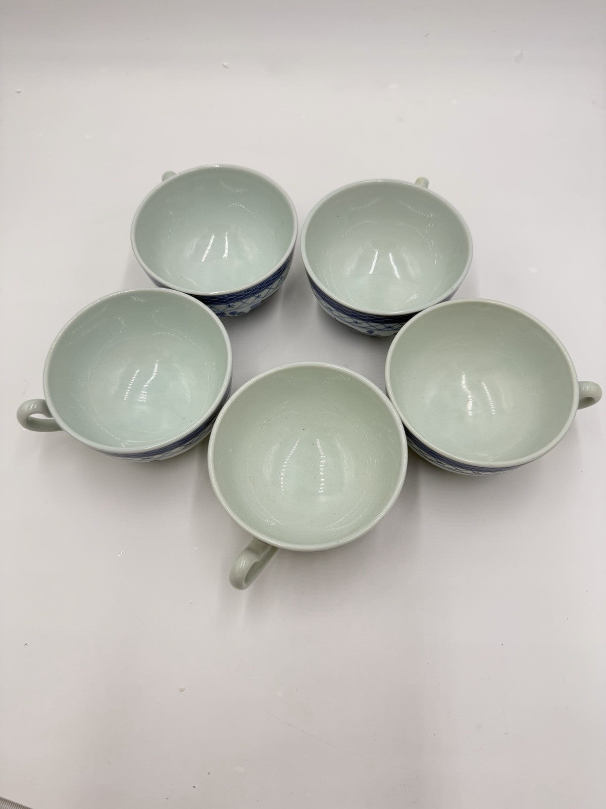 Royal Copenhagen Tranquebar Lattice Band Blue Tea Cup Set #957 Denmark Porcelain
